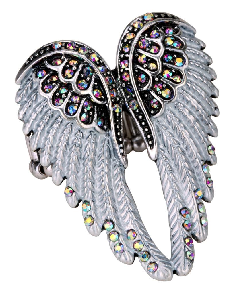 Angel Wing Cross Necklace Earrings Ring Set for women, featuring intricate designs in zinc alloy with crystal accents.