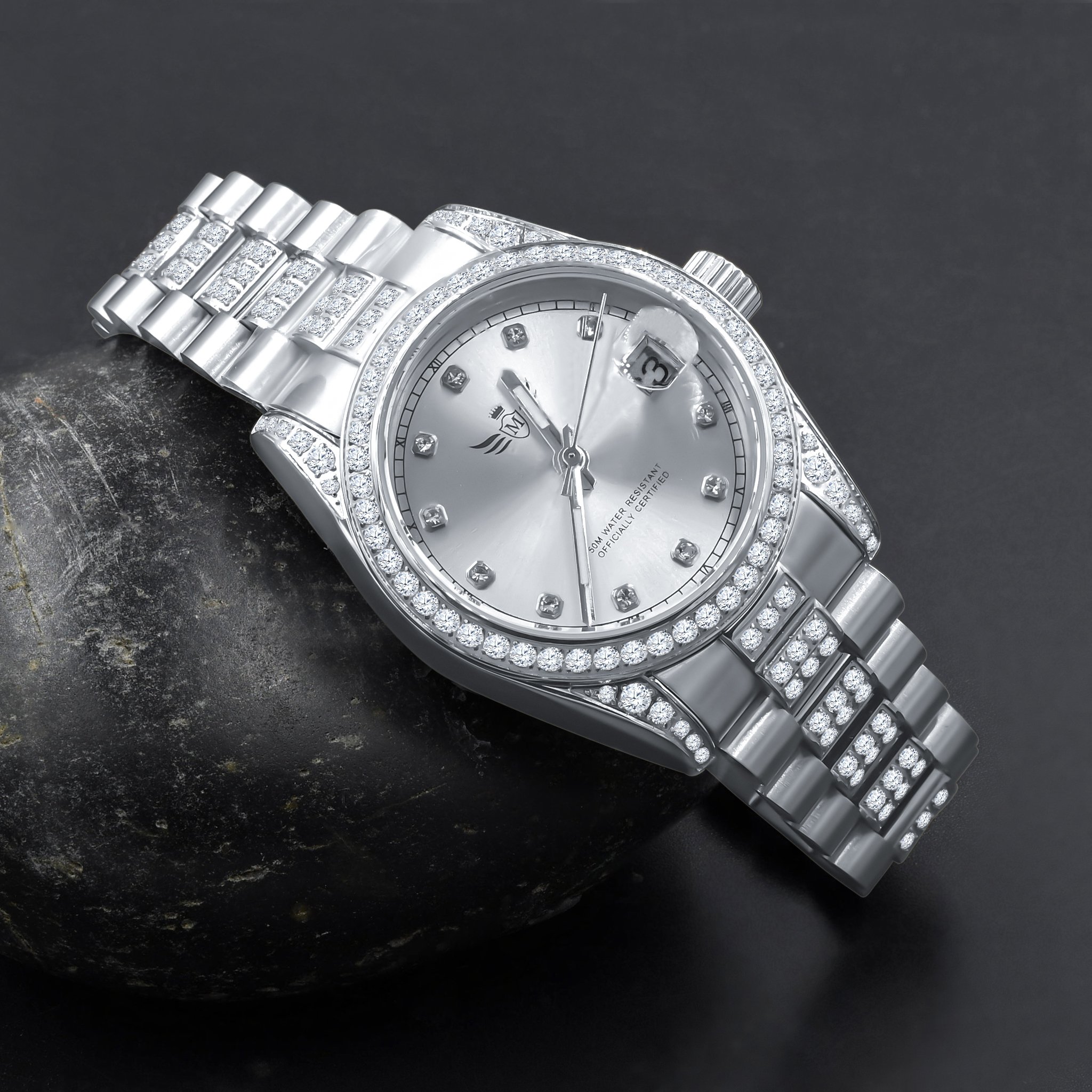 ANGELICA Women Steel Watch featuring a two-toned metal strap with clear CZ stones, perfect for casual and formal wear.