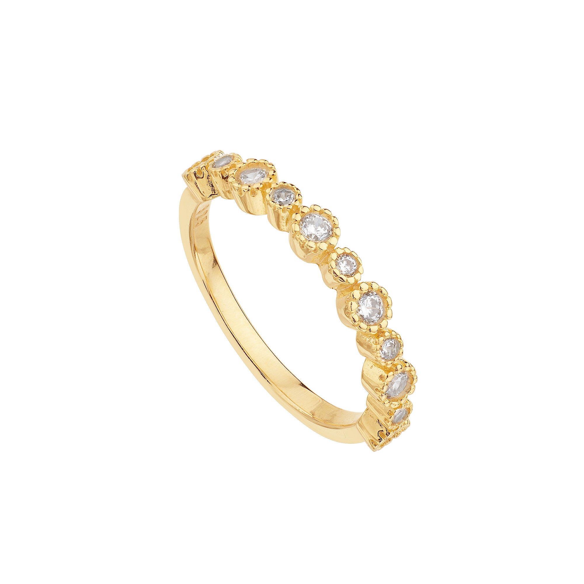 Anillo Corona Bañado en Oro con circonitas blancas y diseño de filigrana, elegante y brillante.