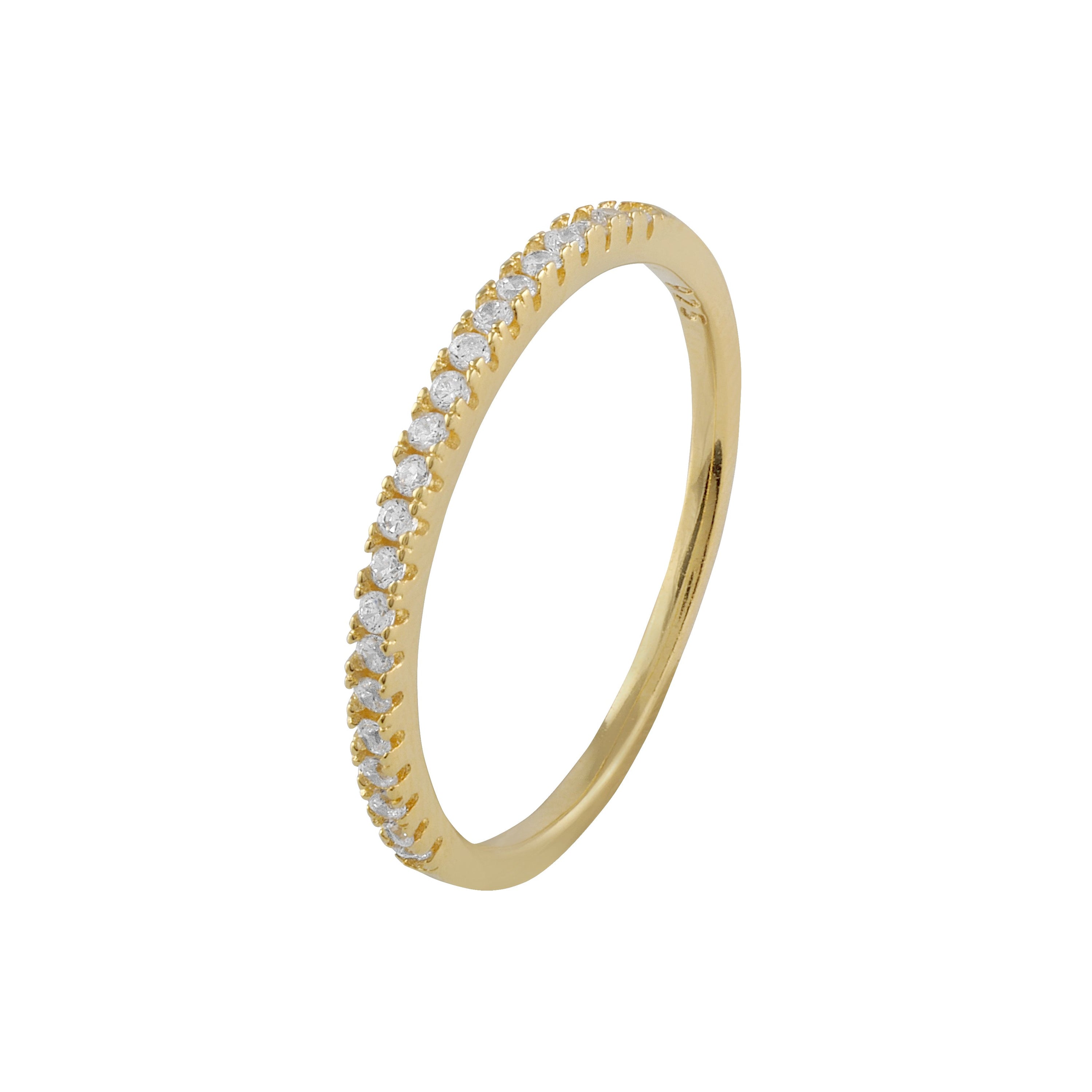 Anillo Steffi de plata y oro amarillo con circonitas blancas, elegante y ajustable, ideal para cualquier ocasión.