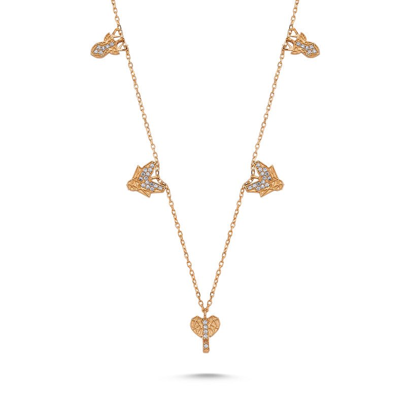 Handmade 925 sterling silver animal necklace with dangles and CZ crystal charm, featuring rose gold or rhodium plating.