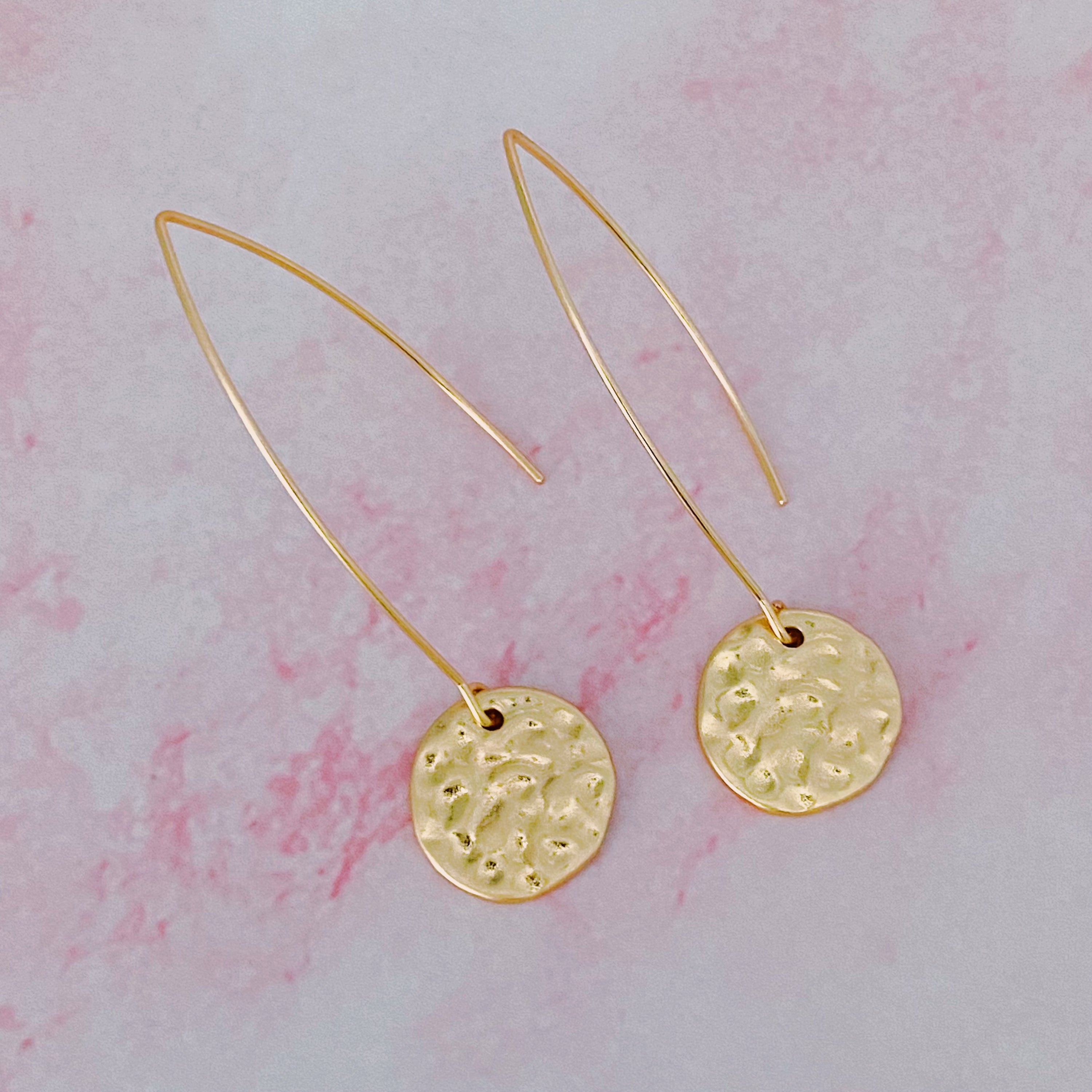 Elegant Antique Moon Drop Earrings with fish hook design and antique finish disc, showcasing a stylish and lightweight look.