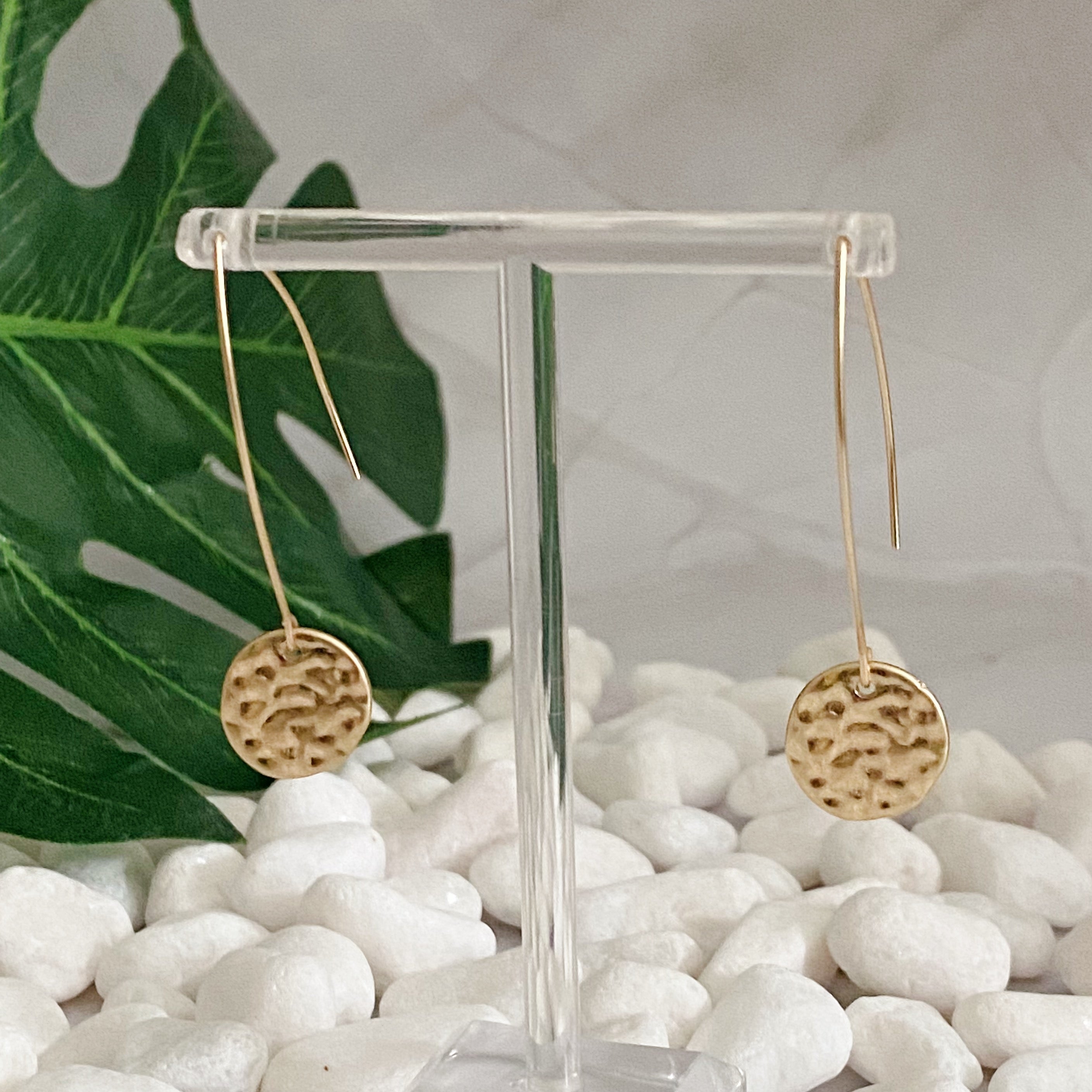 Elegant Antique Moon Drop Earrings with fish hook design and antique finish disc, showcasing a stylish and lightweight look.