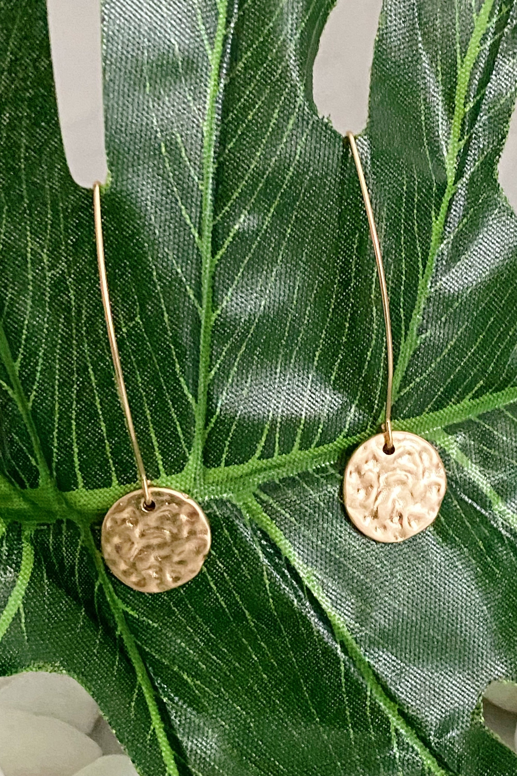 Elegant Antique Moon Drop Earrings with fish hook design and antique finish disc, showcasing a stylish and lightweight look.