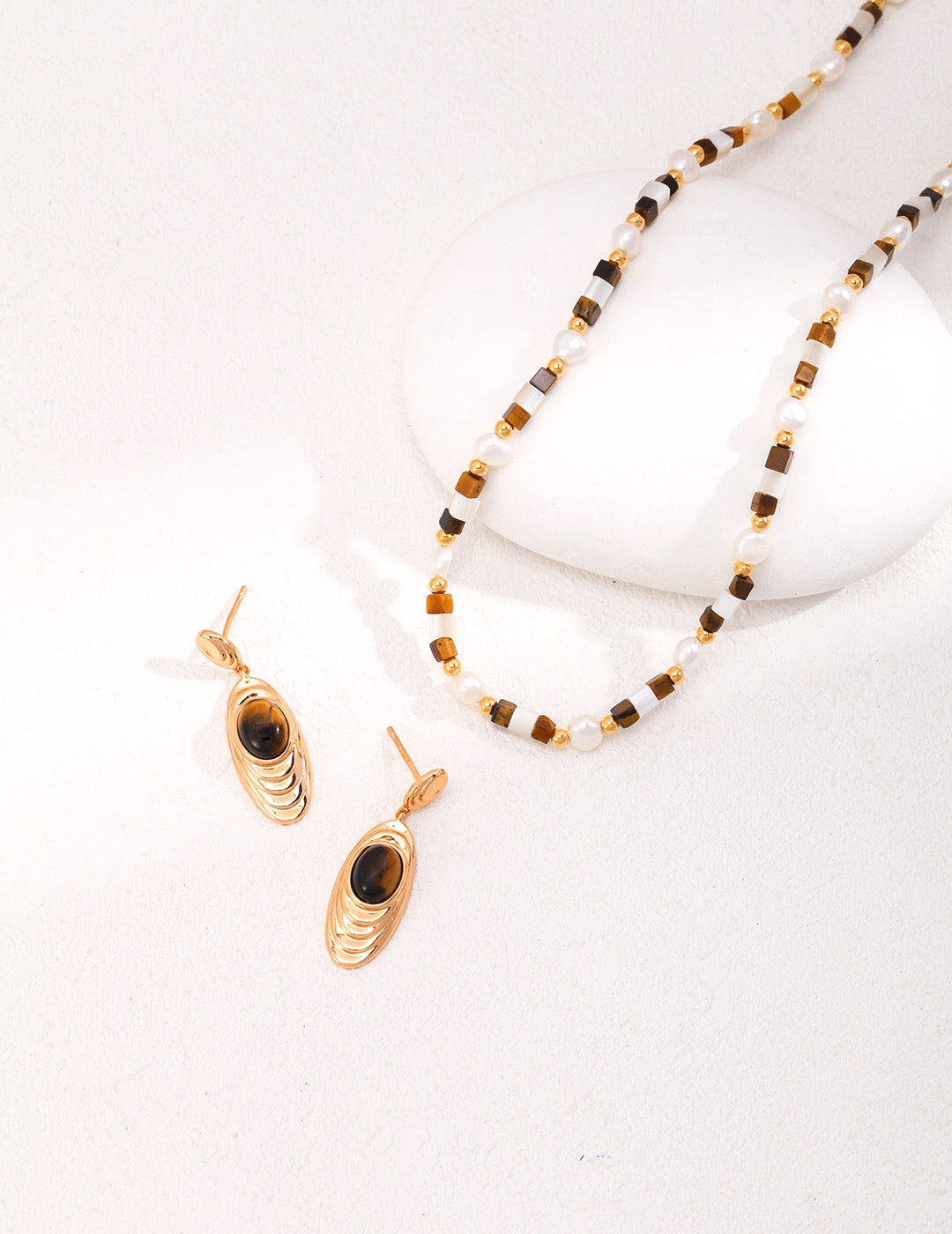 Antique Style Tiger Eye Drop Earrings featuring gold vermeil and genuine tiger eye stones, elegantly handcrafted.