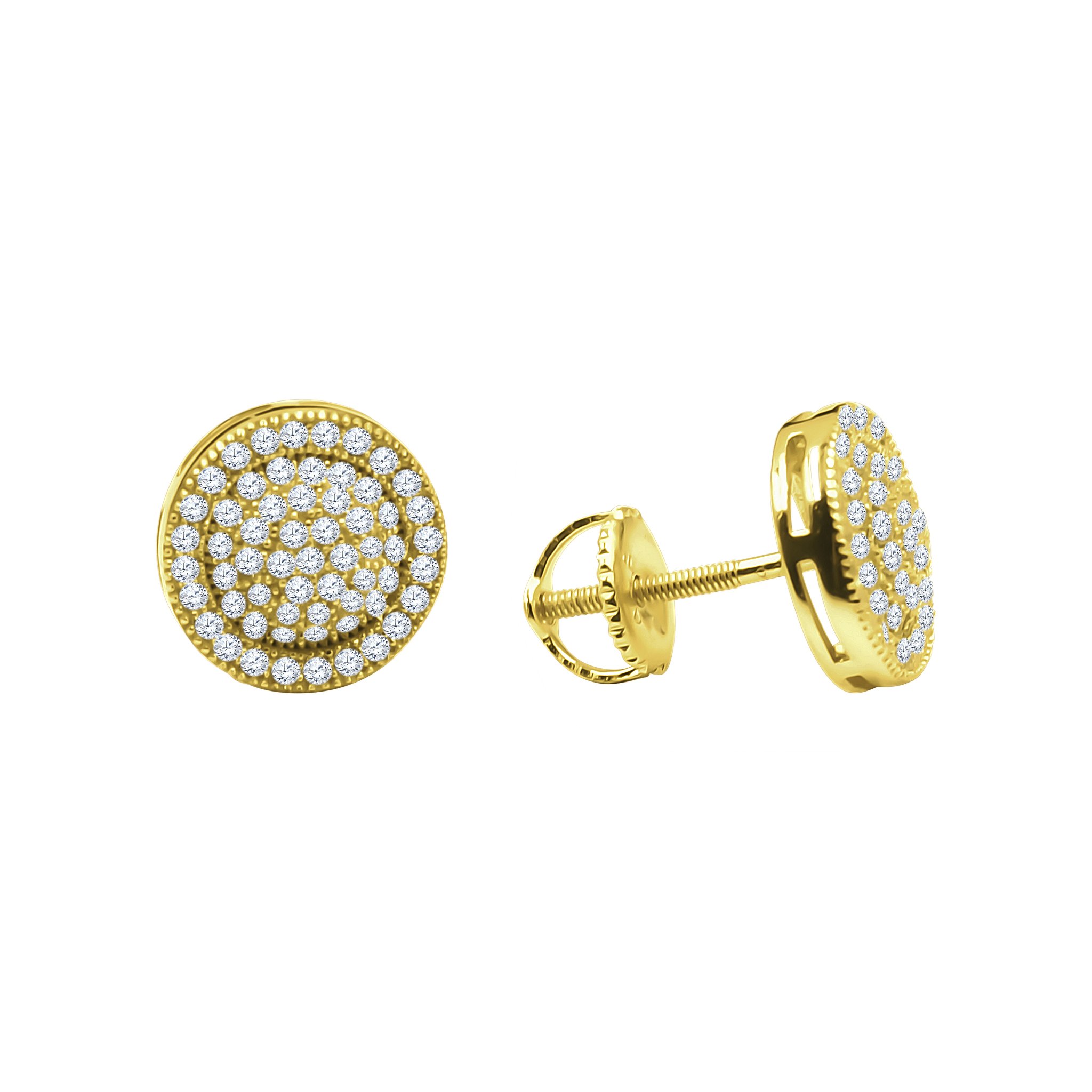 Annular Screw Back earrings featuring circular design with sparkling cubic zircon stones set in brass copper metal.