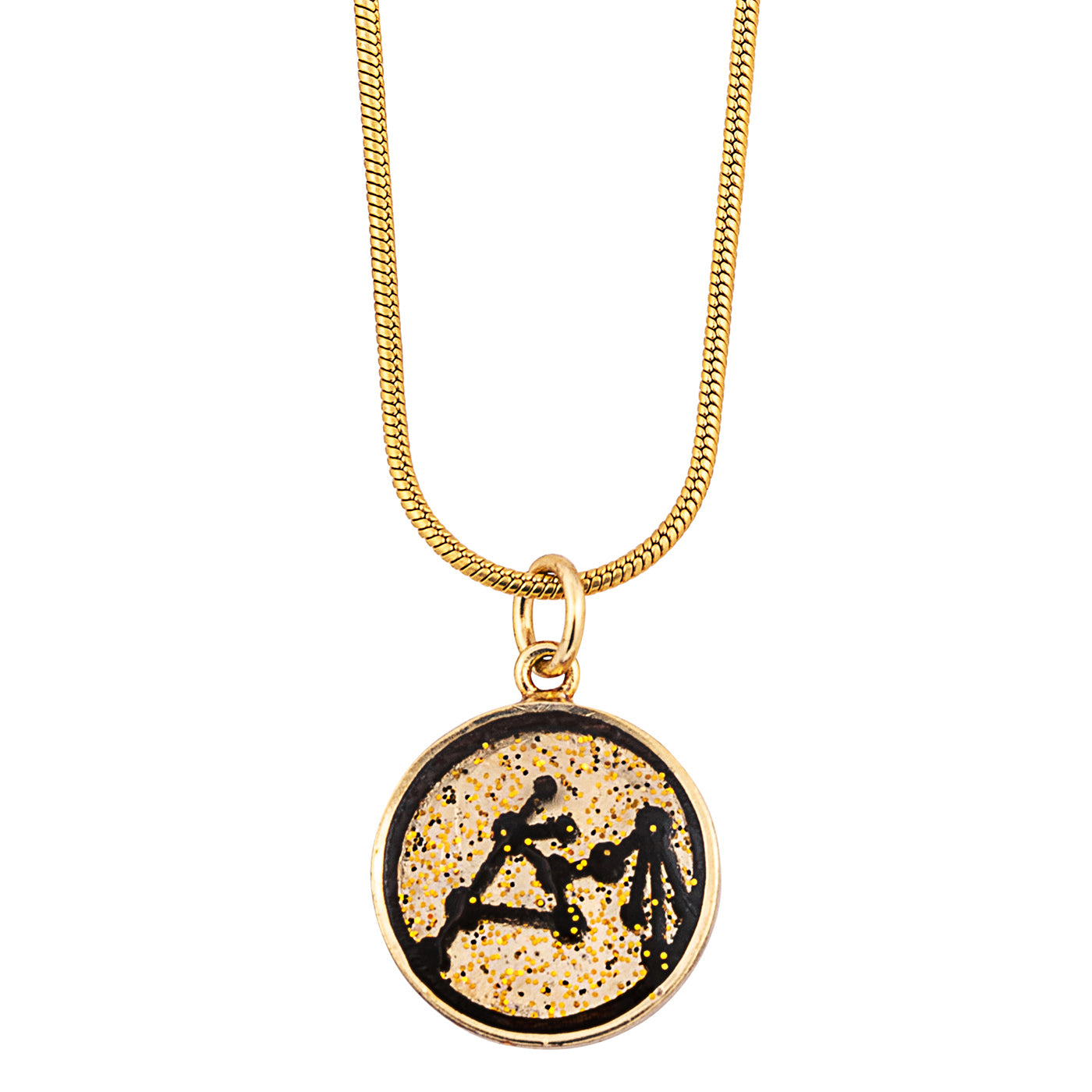 Aquarius Zodiac Sign Sustainable Necklace featuring a gold plated brass pendant with recycled wood and plant resin, elegantly designed and eco-friendly.