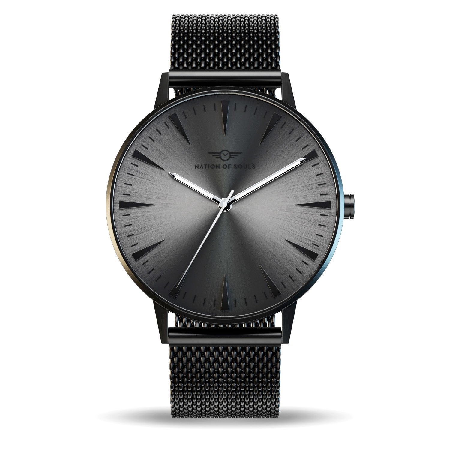 Argo Jet Black Brushed - Gunmetal watch showcasing a sunray dial and diamond cut 3D hands.