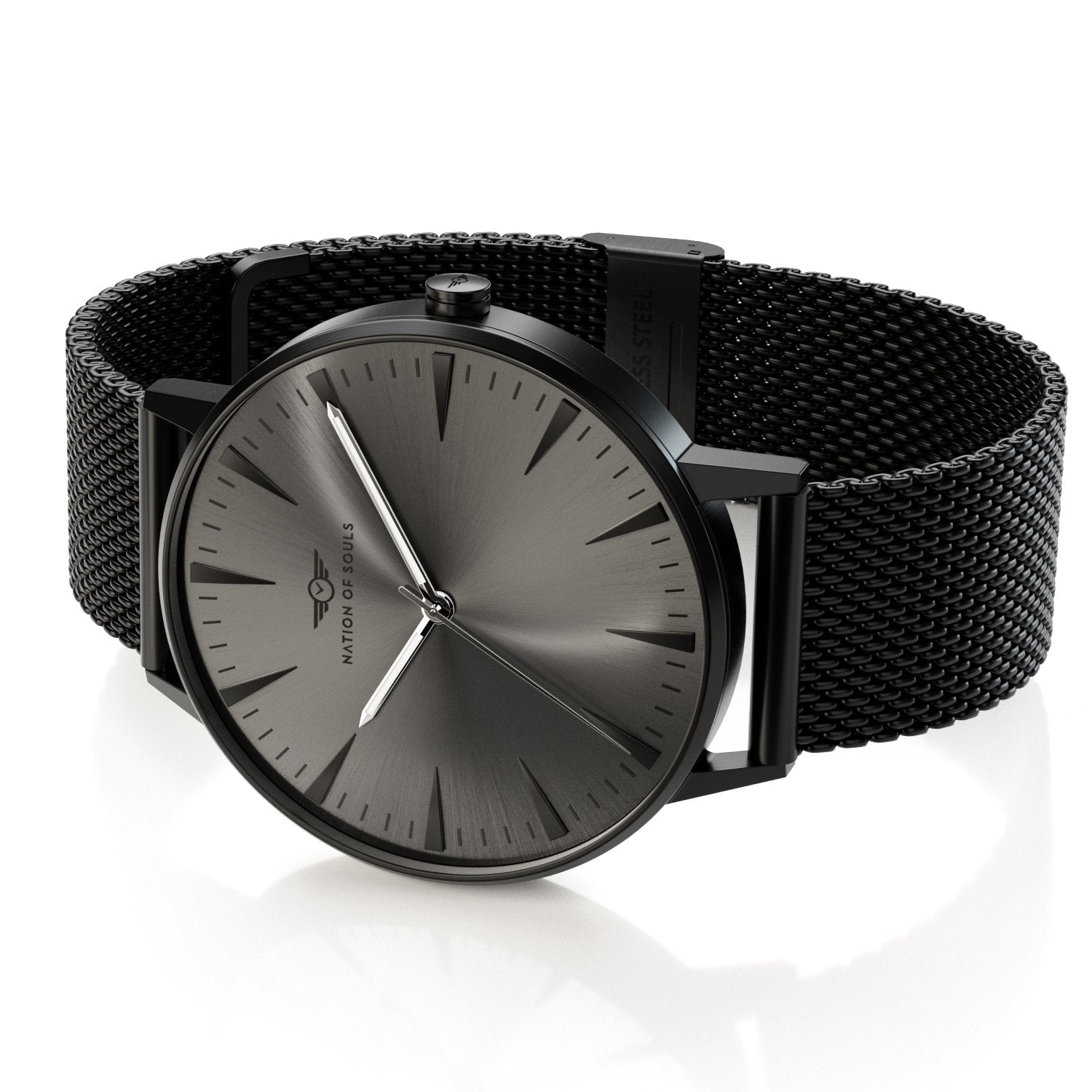 Argo Jet Black Brushed - Gunmetal watch showcasing a sunray dial and diamond cut 3D hands.