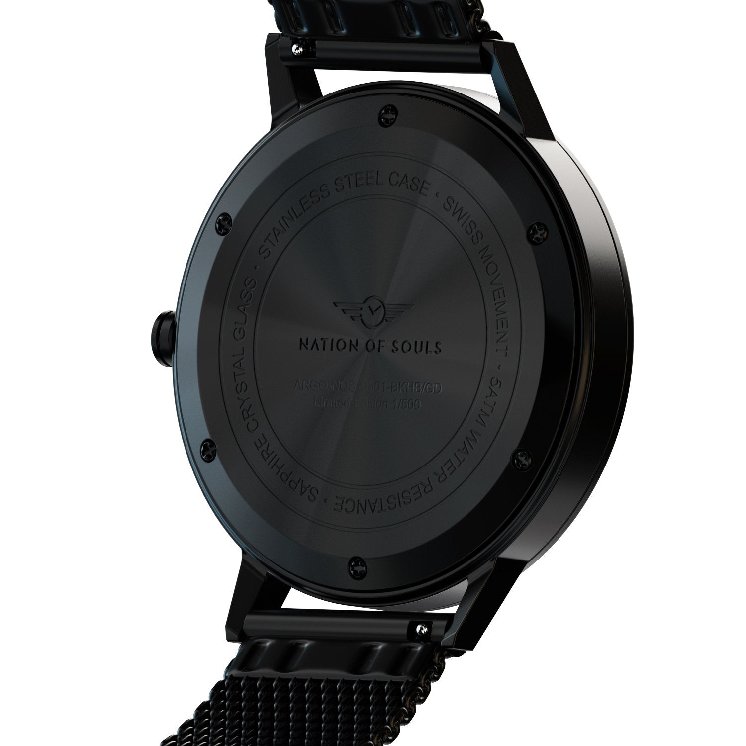 Argo Jet Black Brushed - Gunmetal watch showcasing a sunray dial and diamond cut 3D hands.