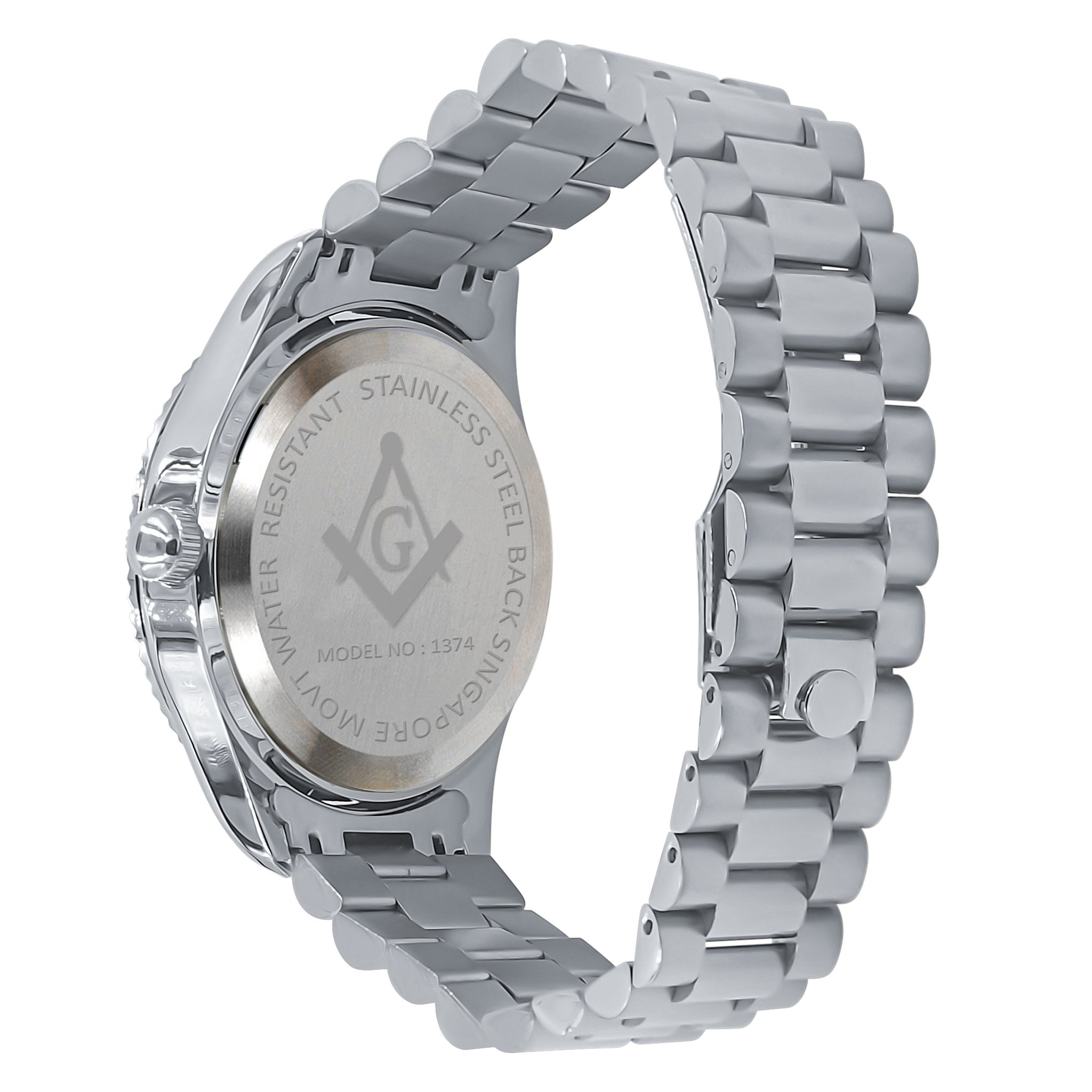 ARIES Masonic Iced Out Hip Hop Metal Watch featuring a bling metal design with cubic zirconia stones and a stylish crystal bezel.