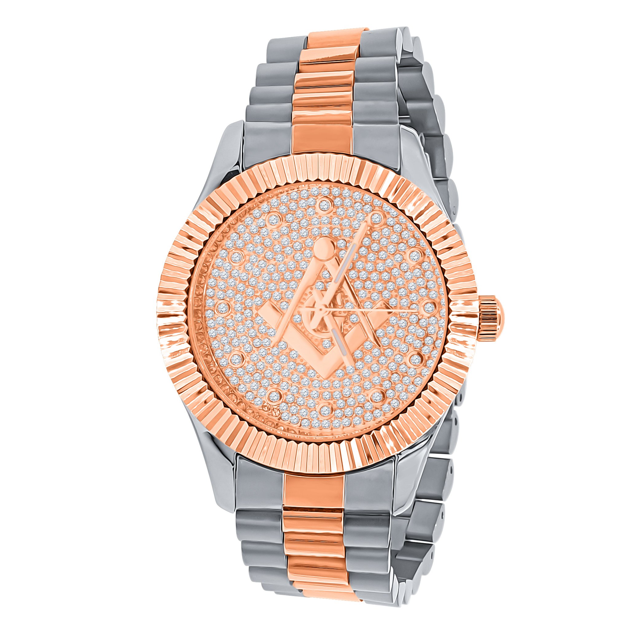 ARIES Masonic Iced Out Hip Hop Metal Watch featuring a bling metal design with studded cubic zirconias and a solid alloy construction.