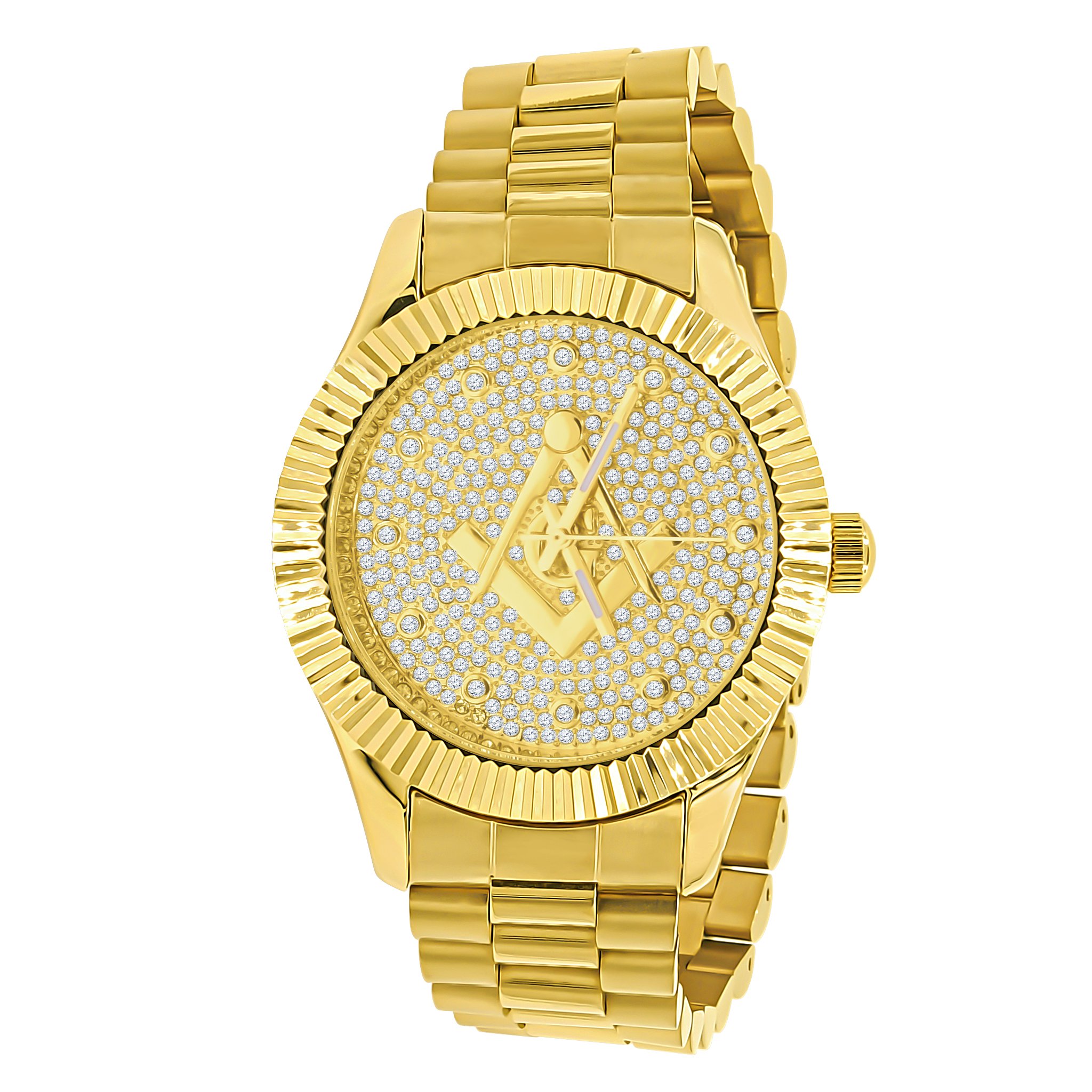 ARIES Masonic Iced Out Hip Hop Metal Watch featuring a bling metal design with studded CZ's and a durable alloy construction.