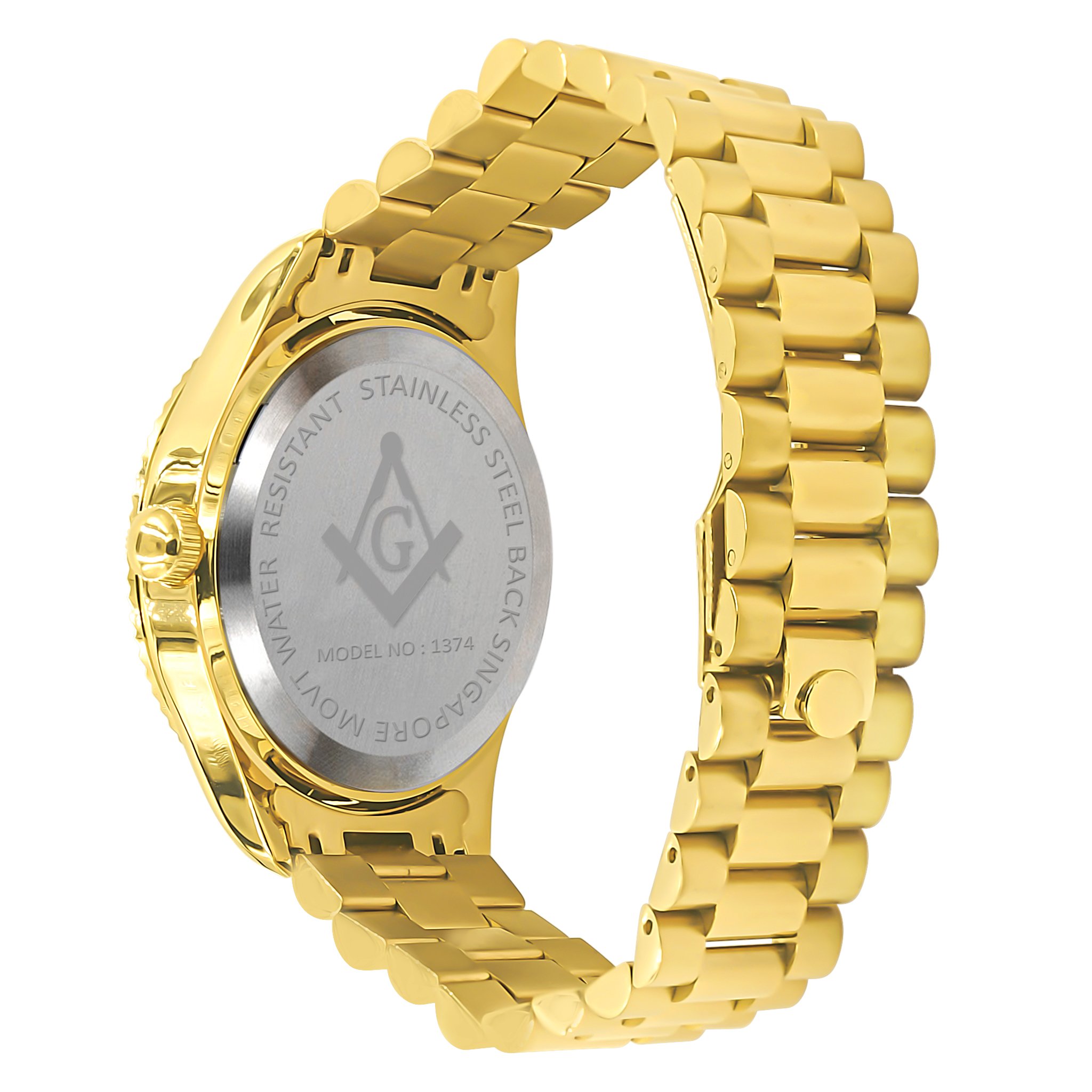 ARIES Masonic Iced Out Hip Hop Metal Watch featuring a bling metal design with studded CZ's and a durable alloy construction.