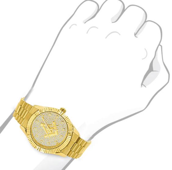 ARIES Masonic Iced Out Hip Hop Metal Watch featuring a bling metal design with studded CZ's and a durable alloy construction.