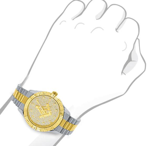 ARIES Masonic Iced Out Hip Hop Metal Watch featuring a bling design with CZ stones and a solid alloy construction.