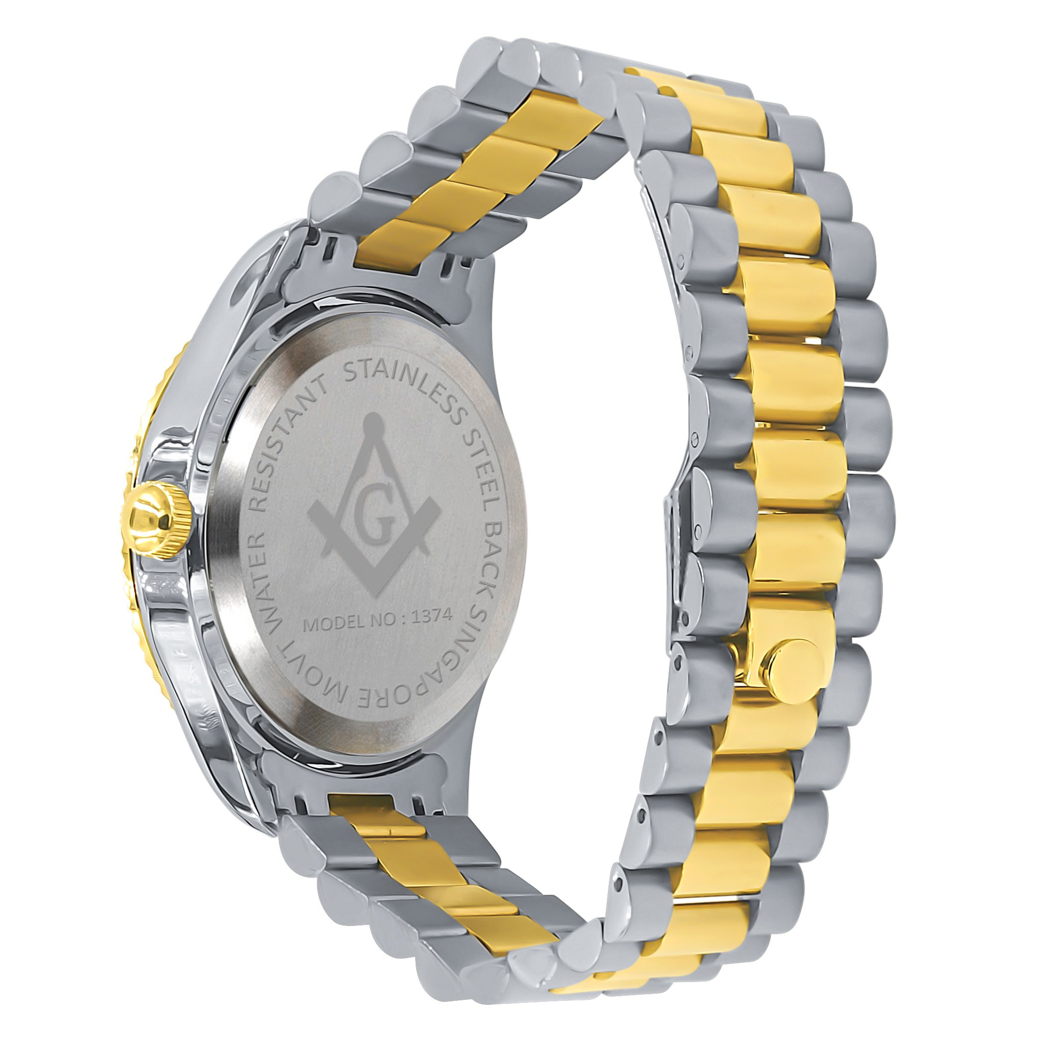 ARIES Masonic Iced Out Hip Hop Metal Watch featuring a bling design with CZ stones and a solid alloy construction.