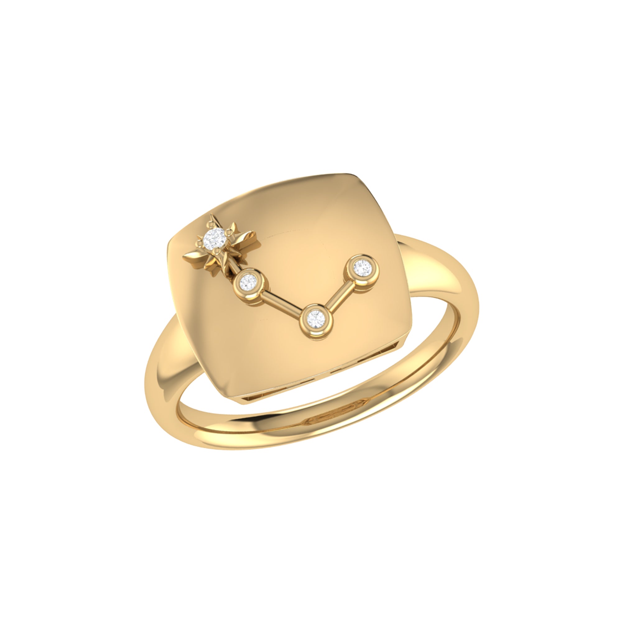 Aries Ram Diamond Constellation Signet Ring in 14K Yellow Gold Vermeil, featuring natural diamonds and a unique design.