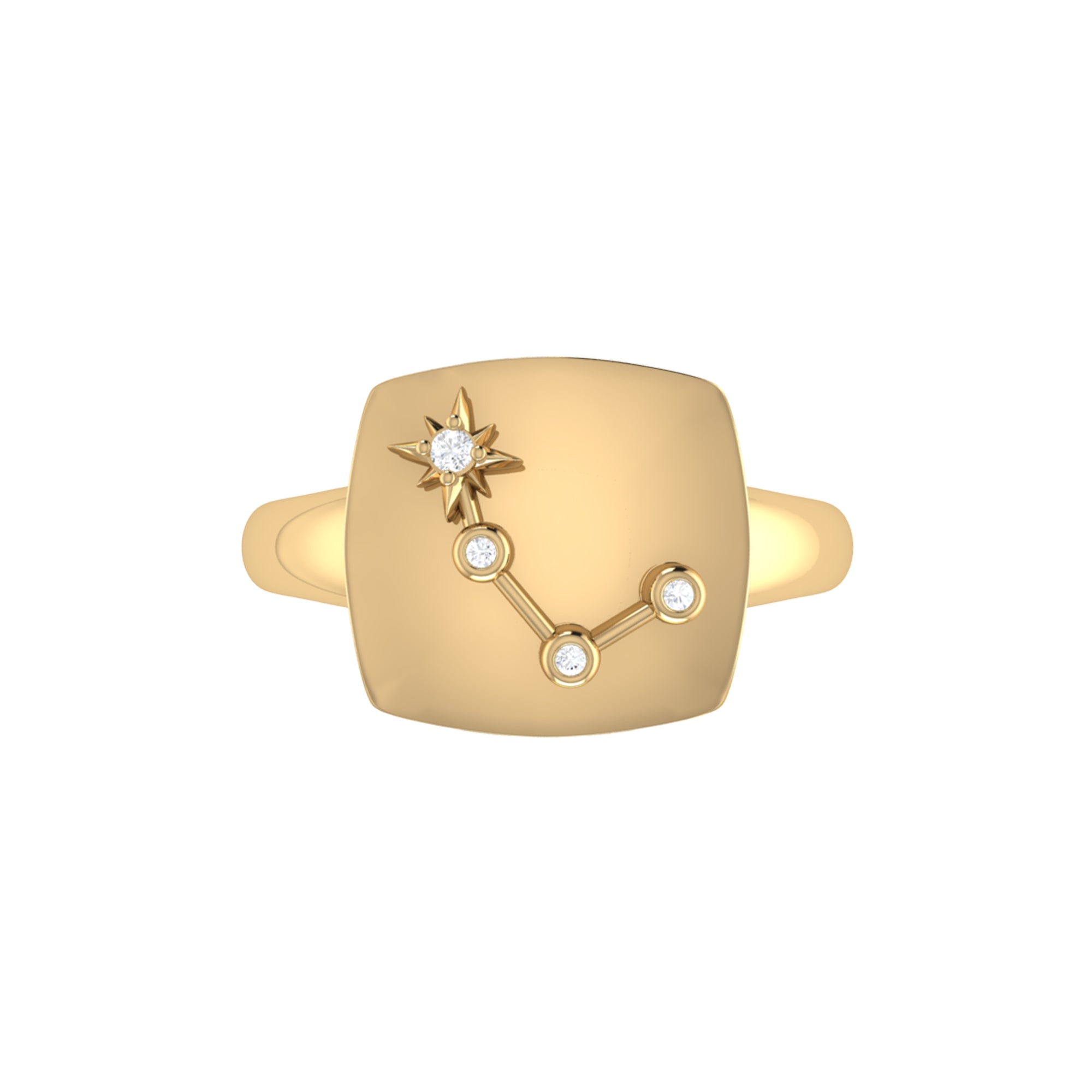 Aries Ram Diamond Constellation Signet Ring in 14K Yellow Gold Vermeil, featuring natural diamonds and a unique design.