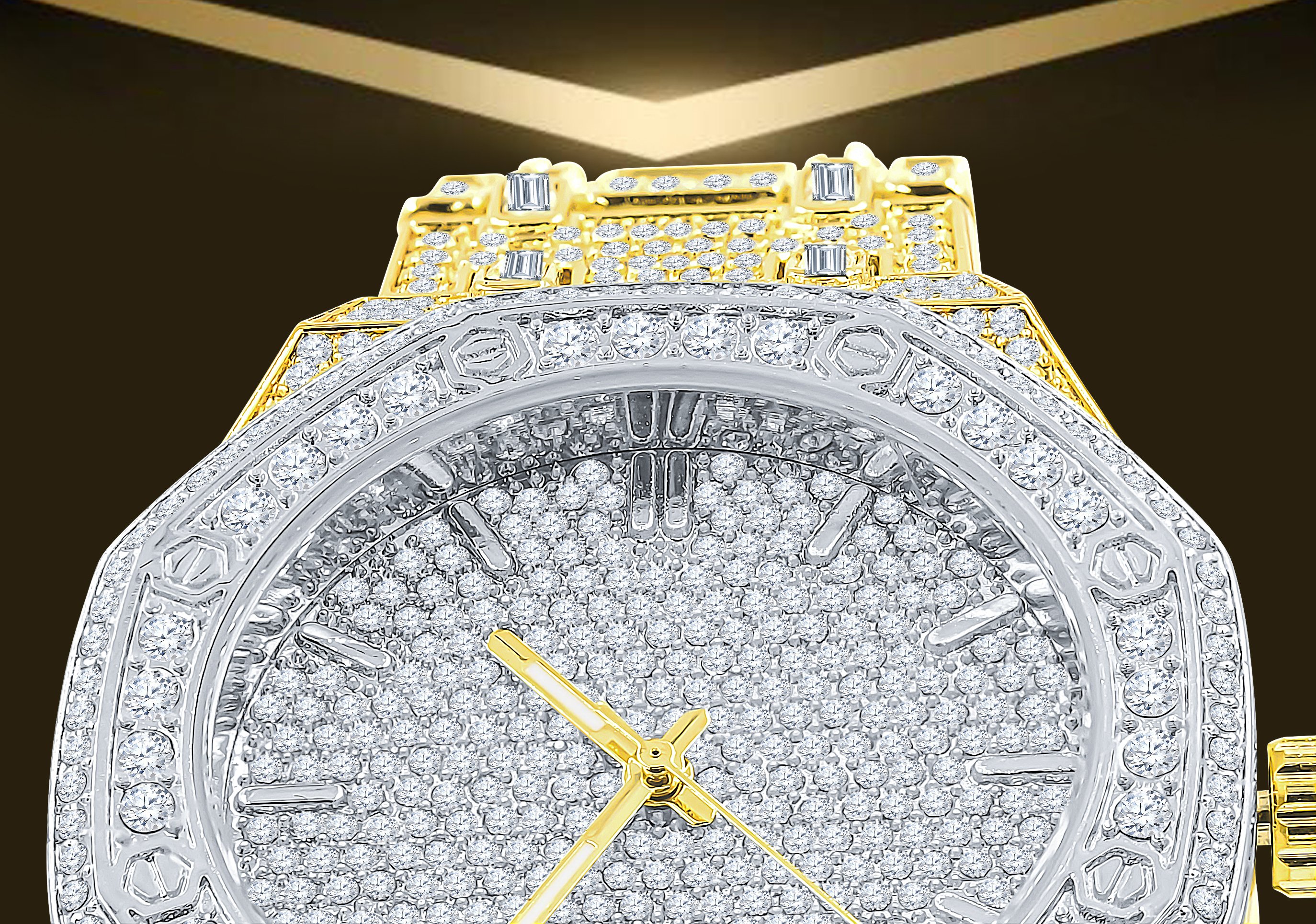 Aristocratic Hip Hop Metal watch featuring cubic zirconia stones on a stainless steel bracelet and bezel, showcasing luxury and elegance.