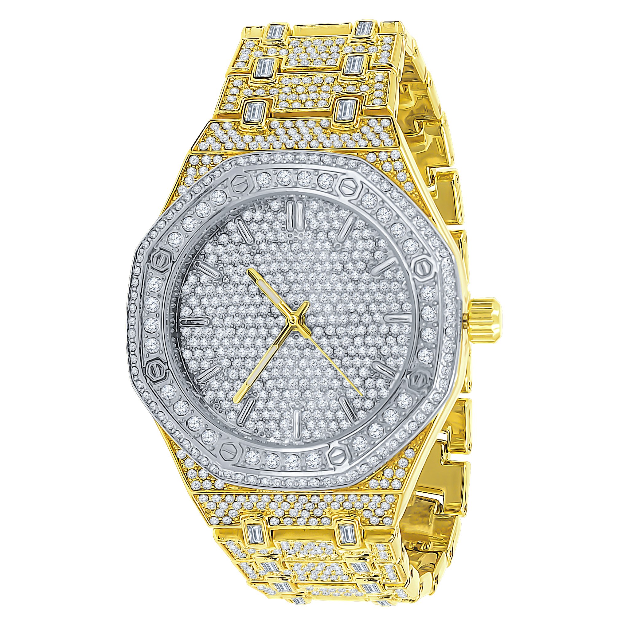 Aristocratic Hip Hop Metal watch featuring cubic zirconia stones on a stainless steel bracelet and bezel, showcasing luxury and elegance.