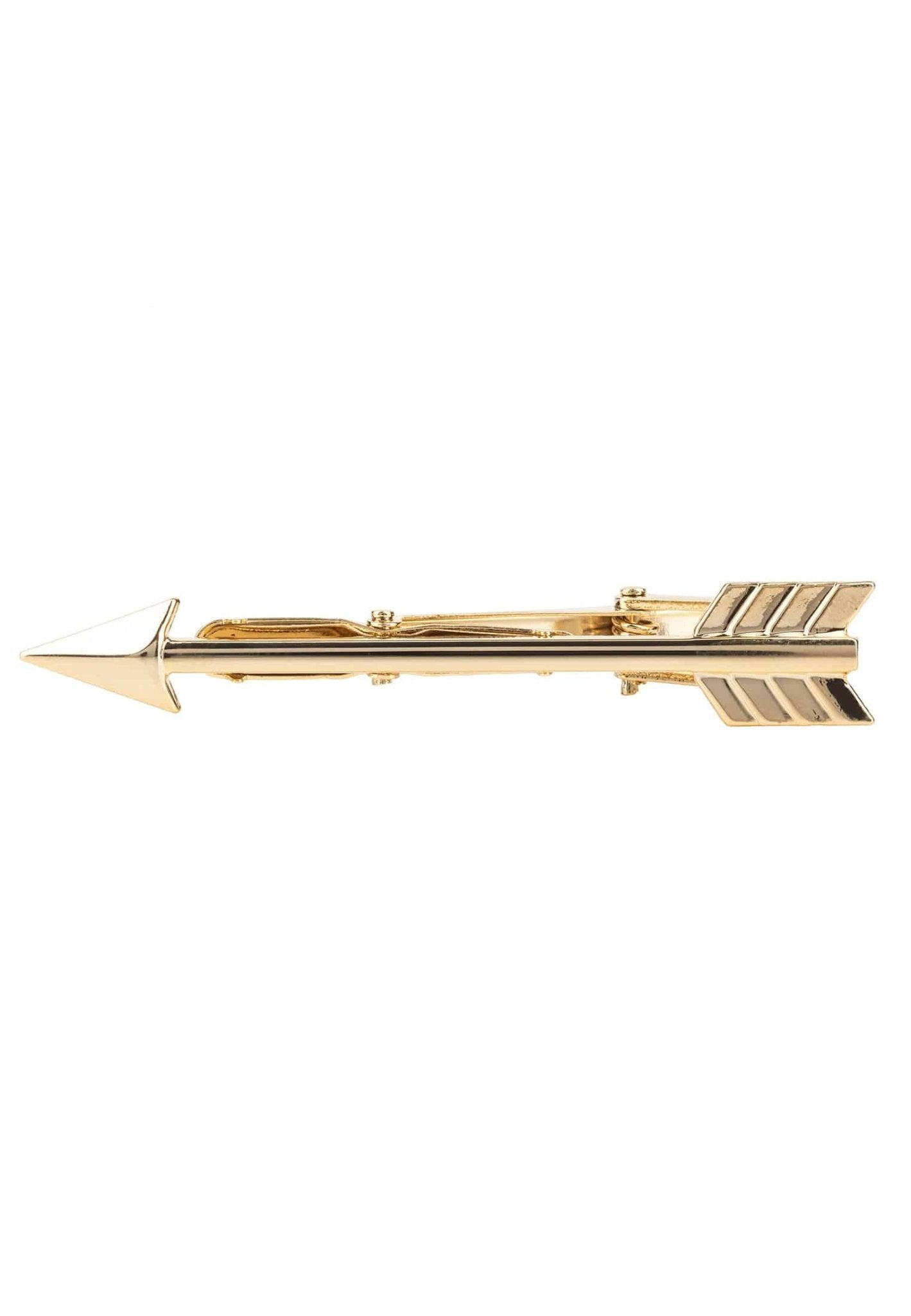 Gold plated Arrow Mens Tie Clip, elegantly designed with a sleek arrow shape, perfect for formal occasions.