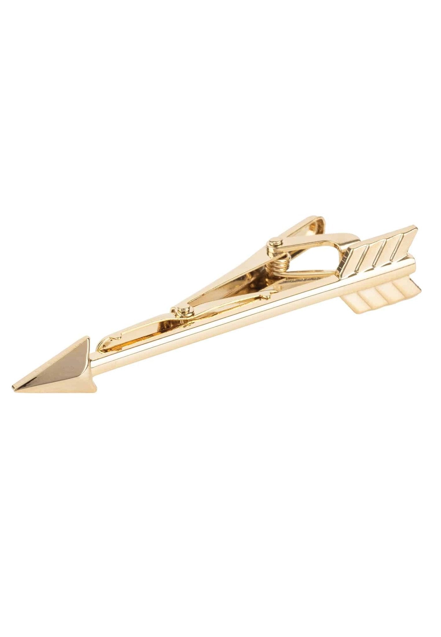 Gold plated Arrow Mens Tie Clip, elegantly designed with a sleek arrow shape, perfect for formal occasions.