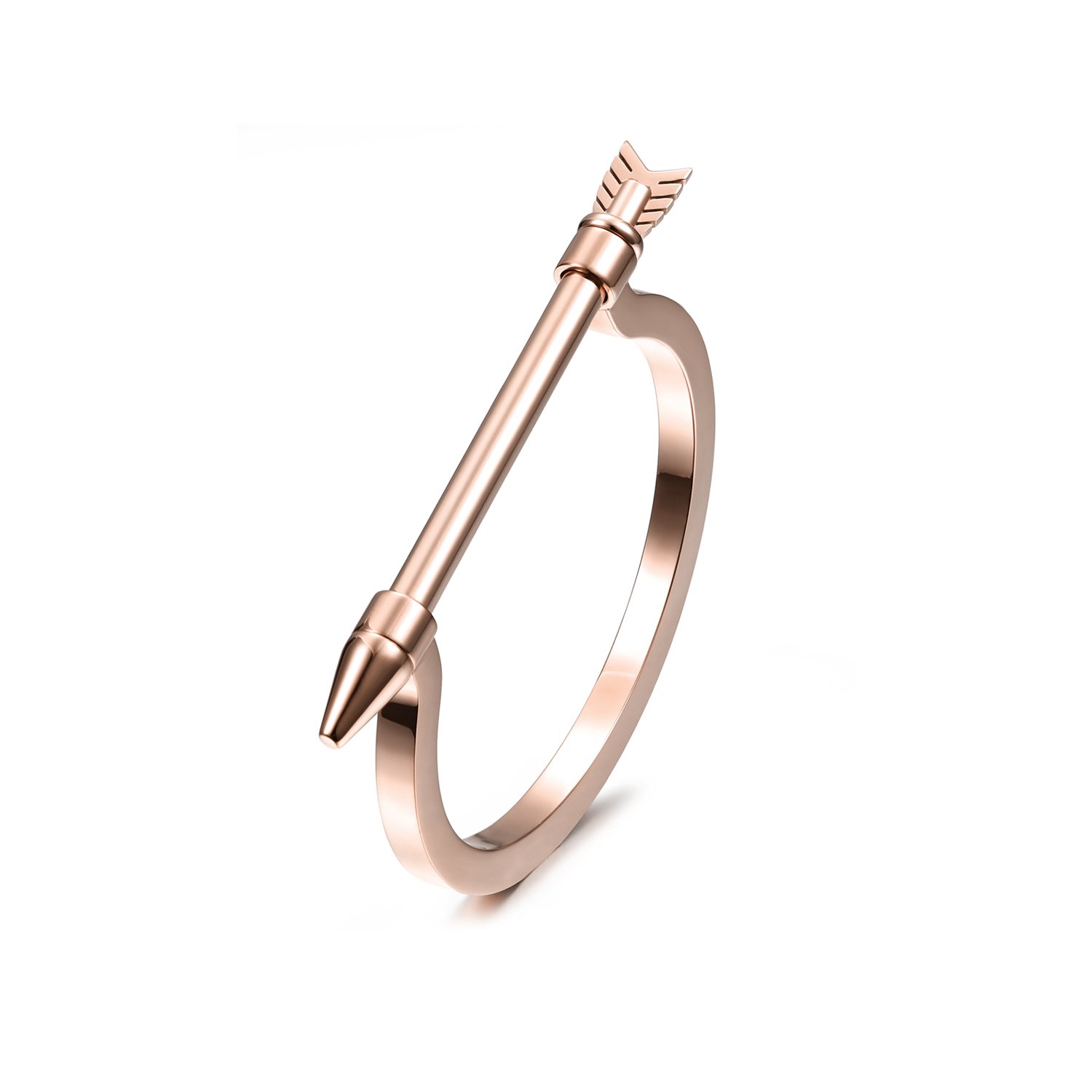 Elegant Arrow Screw Bar Bangle made of stainless steel with gold plating, showcasing a modern design.