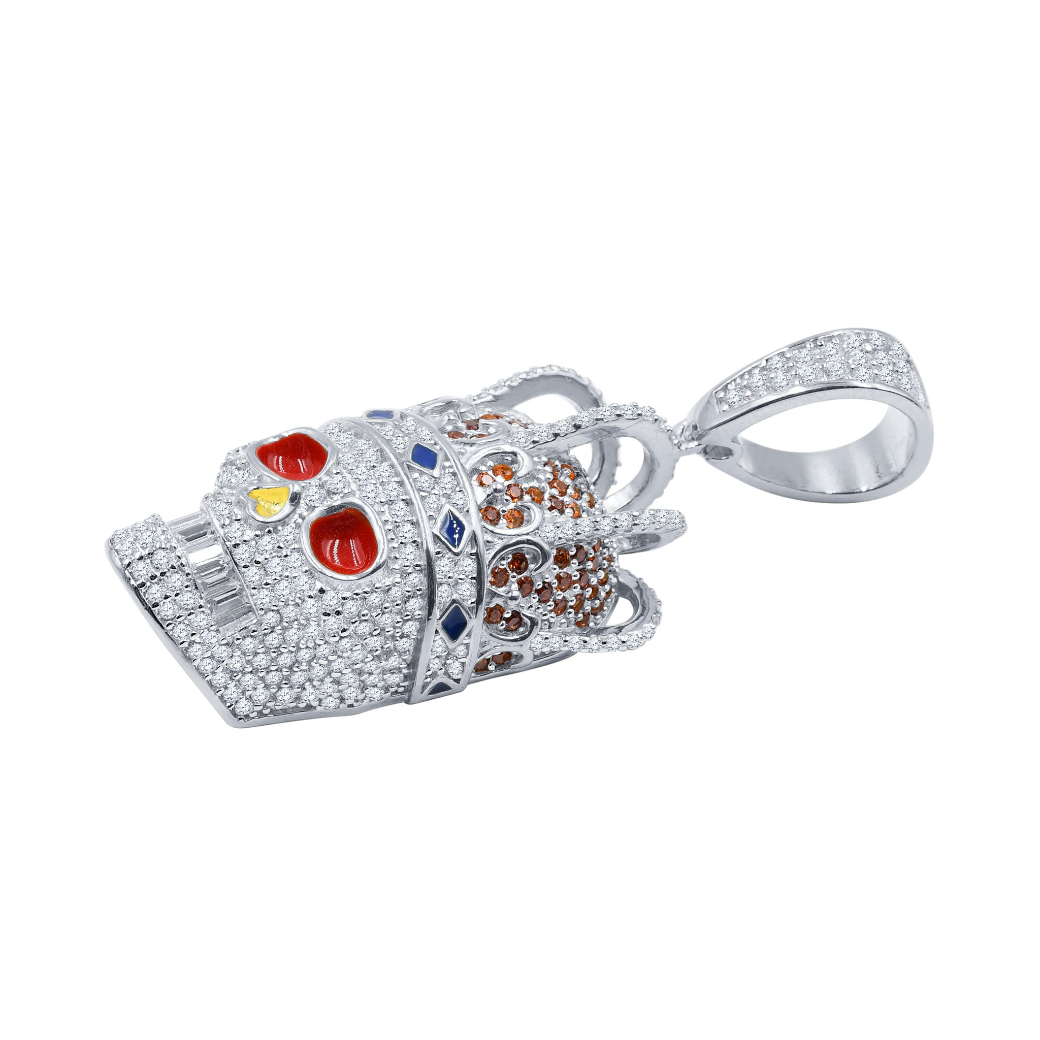 Artistic Silver Pendant featuring a vibrant skull-like locket design with enameled scarlet charms and cubic zircon stones, crafted from 925 sterling silver.