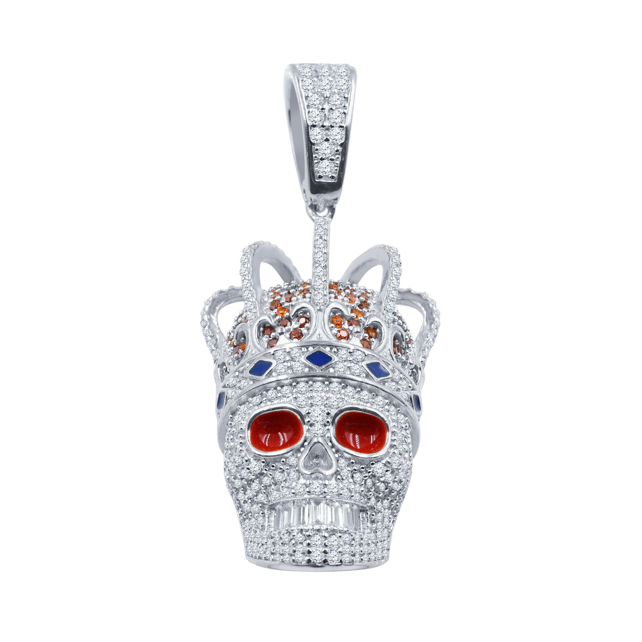 Artistic Silver Pendant featuring a vibrant skull-like locket design with enameled scarlet charms and cubic zircon stones, crafted from 925 sterling silver.