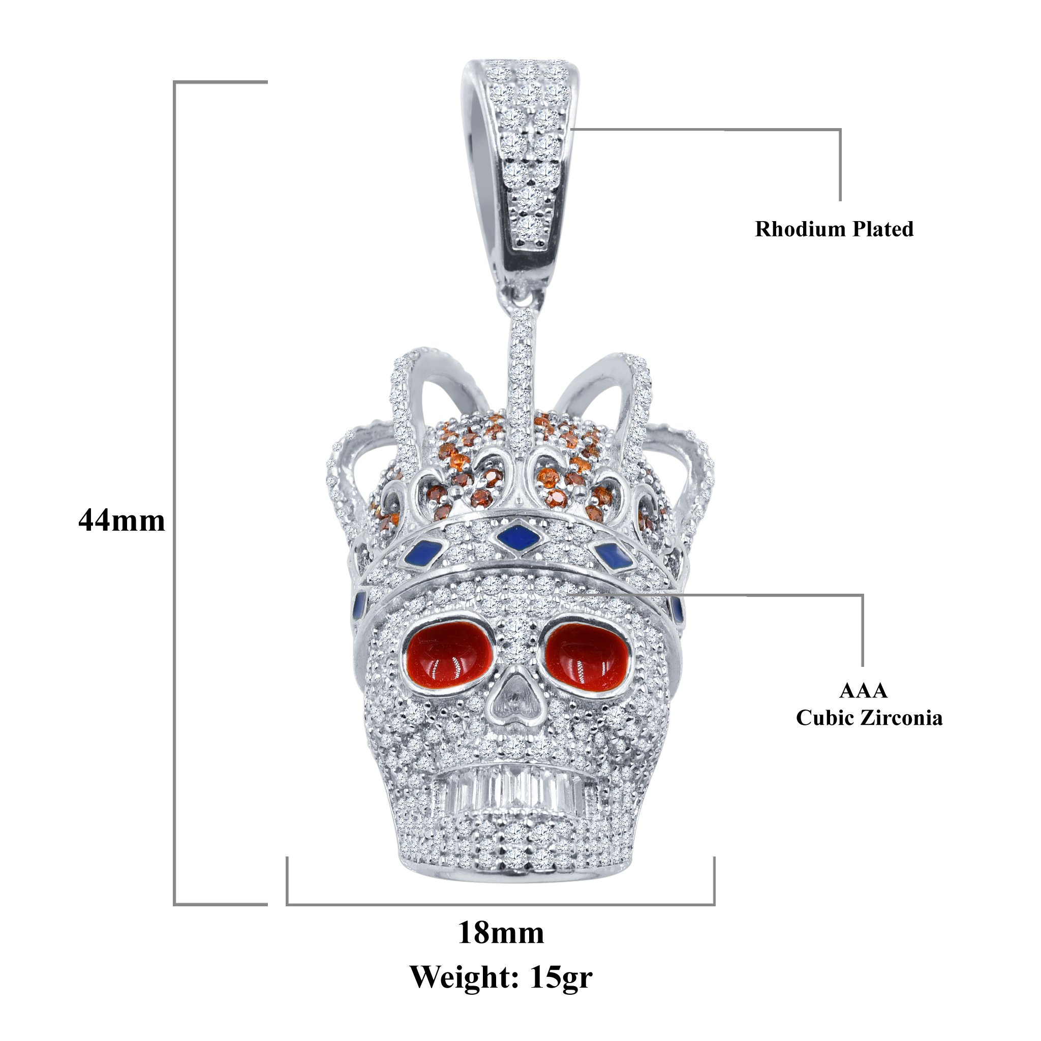 Artistic Silver Pendant featuring a vibrant skull-like locket design with enameled scarlet charms and cubic zircon stones, crafted from 925 sterling silver.