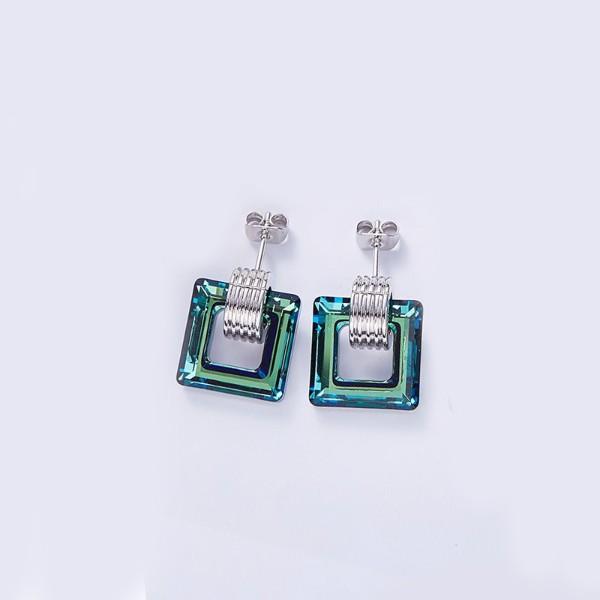 Aruba Blue Square Shaped Studs in 14K White Gold Plating, showcasing vibrant blue stones and elegant design.