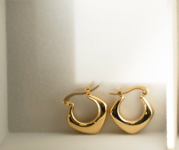 ARYANA Hoops featuring a chunky tubular design in high-quality stainless steel with 18k yellow gold plating, perfect for any occasion.