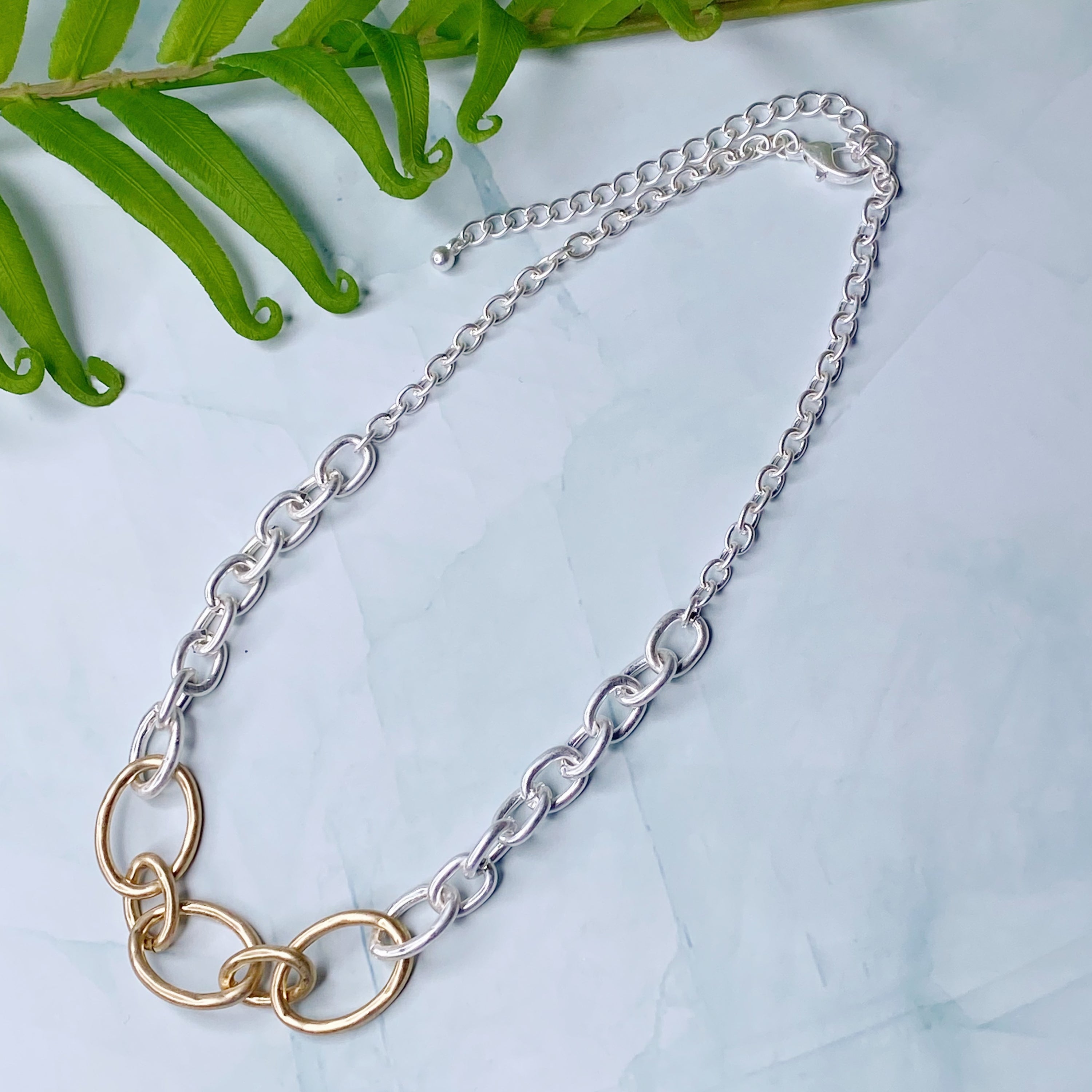 Ashton Chain Duo Necklace featuring a stylish two-tone gold and silver design, perfect for versatile styling.