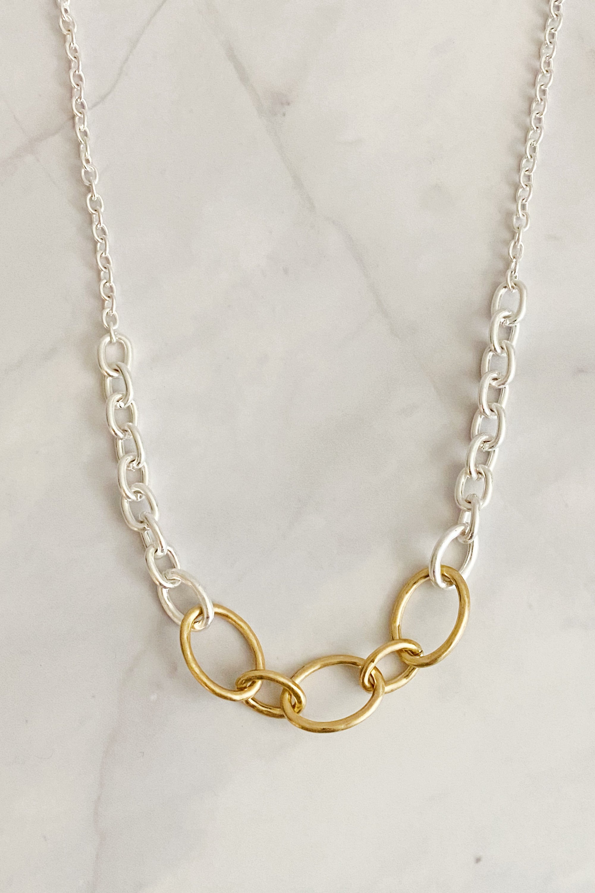 Ashton Chain Duo Necklace featuring a stylish two-tone gold and silver design, perfect for versatile styling.