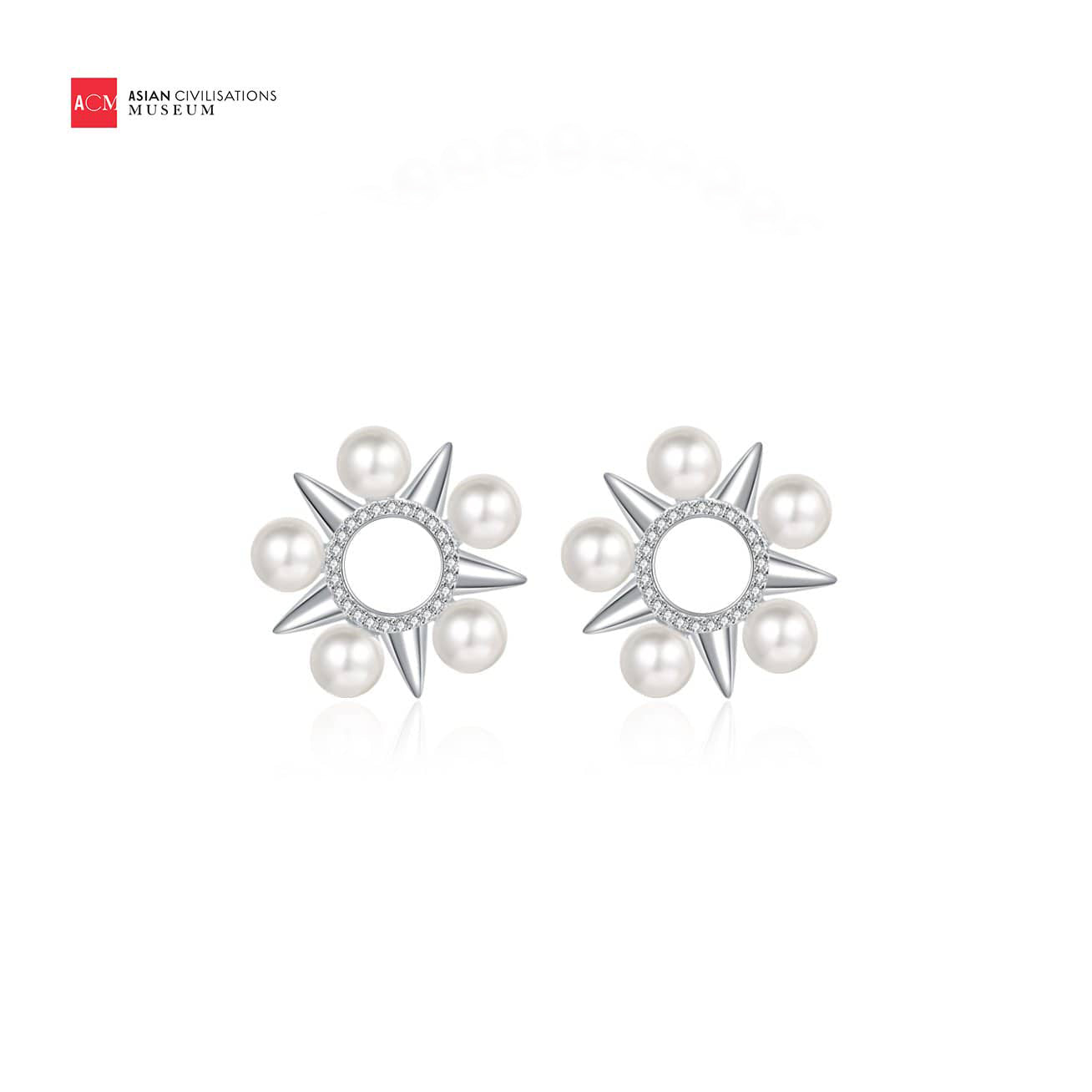 Asian Civilisations Museum Freshwater Pearl Earrings featuring a five-point star design with lustrous pearls and sterling silver.