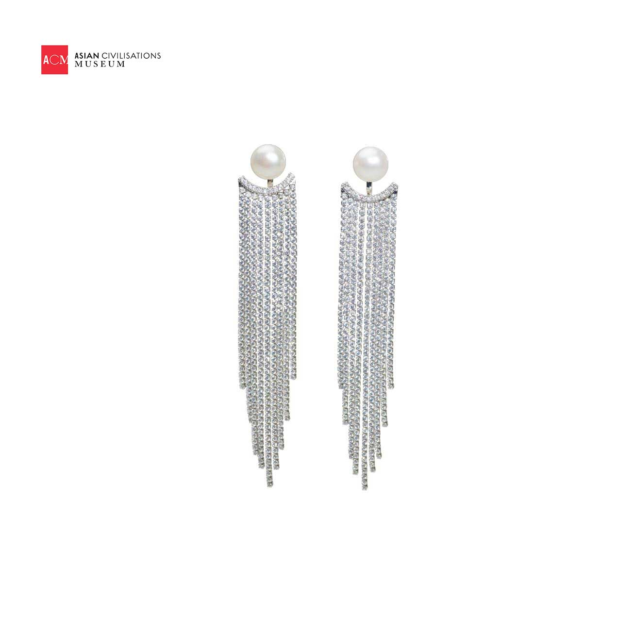 Asian Civilisations Museum Freshwater Pearl Earrings featuring silver filigree design and lustrous white pearls, perfect for elegant occasions.