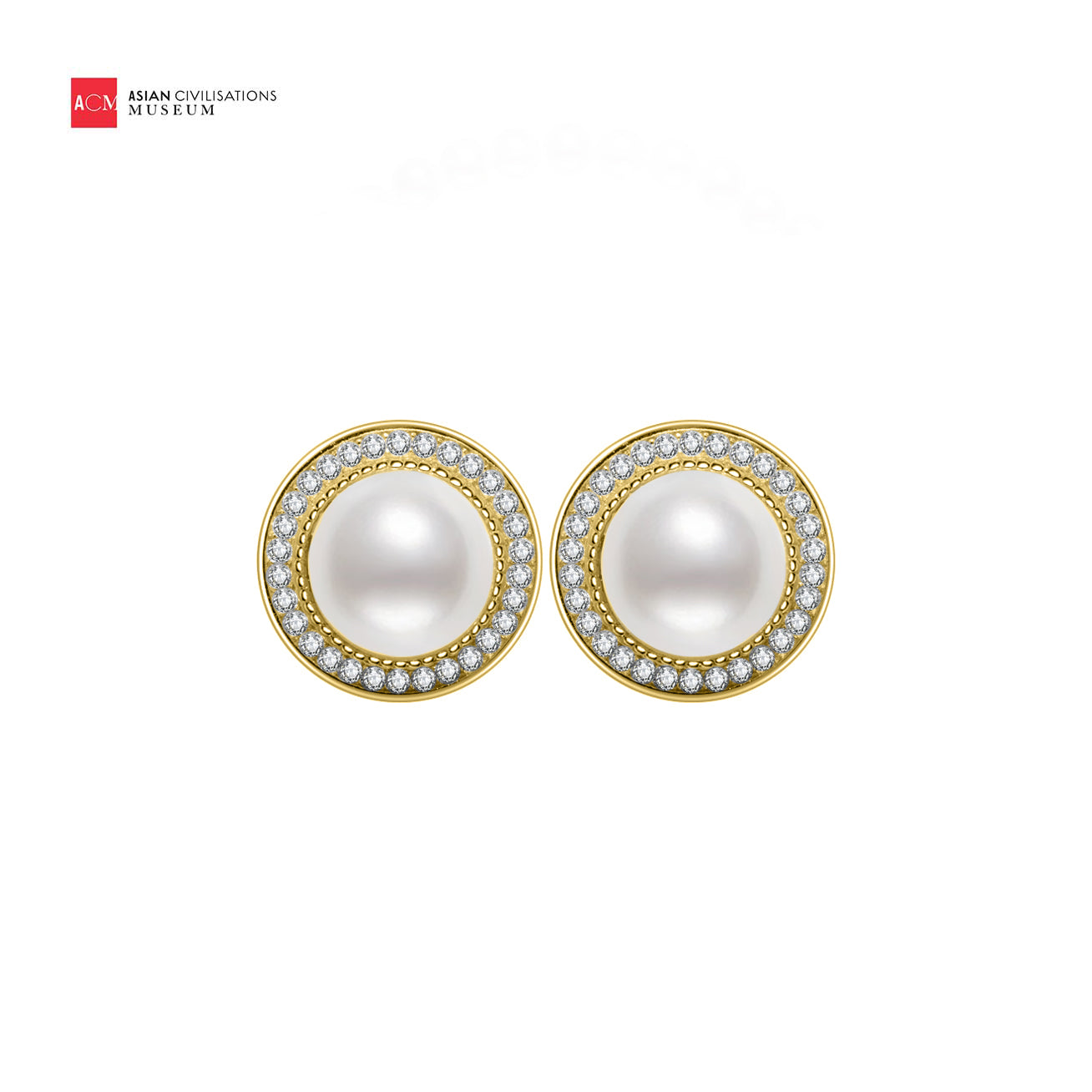 Asian Civilisations Museum Freshwater Pearl Earrings featuring two lustrous pearls and a contemporary spiral design, crafted in sterling silver with 18K white gold plating.