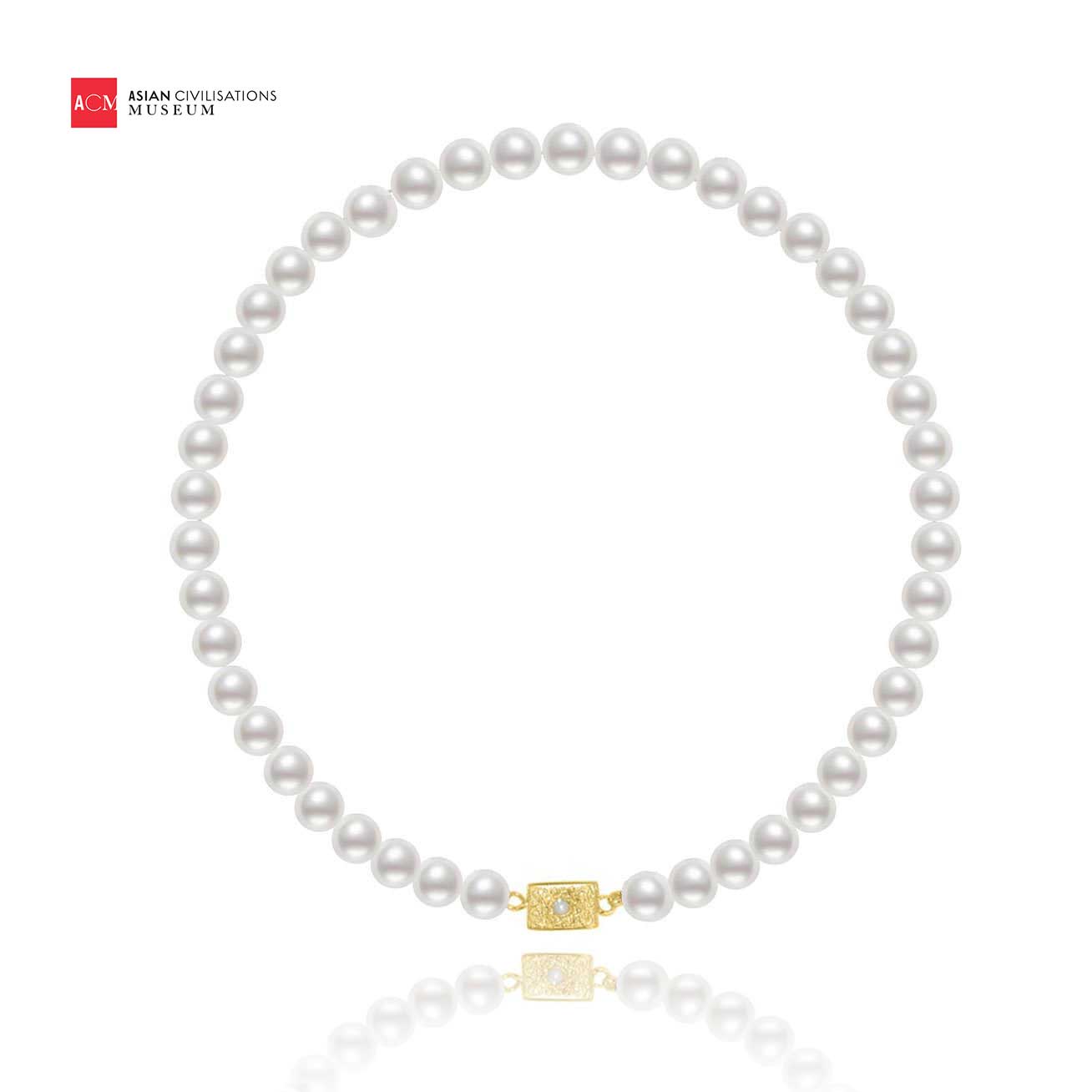 Asian Civilisations Museum Freshwater Pearl Necklace featuring 7-8mm pearls and sterling silver with gold plating, inspired by traditional dokoh design.