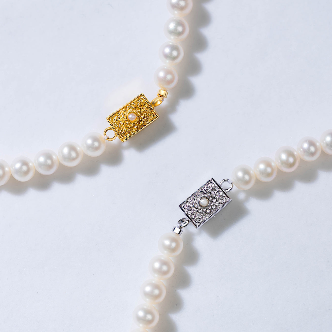 Asian Civilisations Museum Freshwater Pearl Necklace featuring 7-8mm pearls and sterling silver with gold plating, inspired by traditional dokoh design.