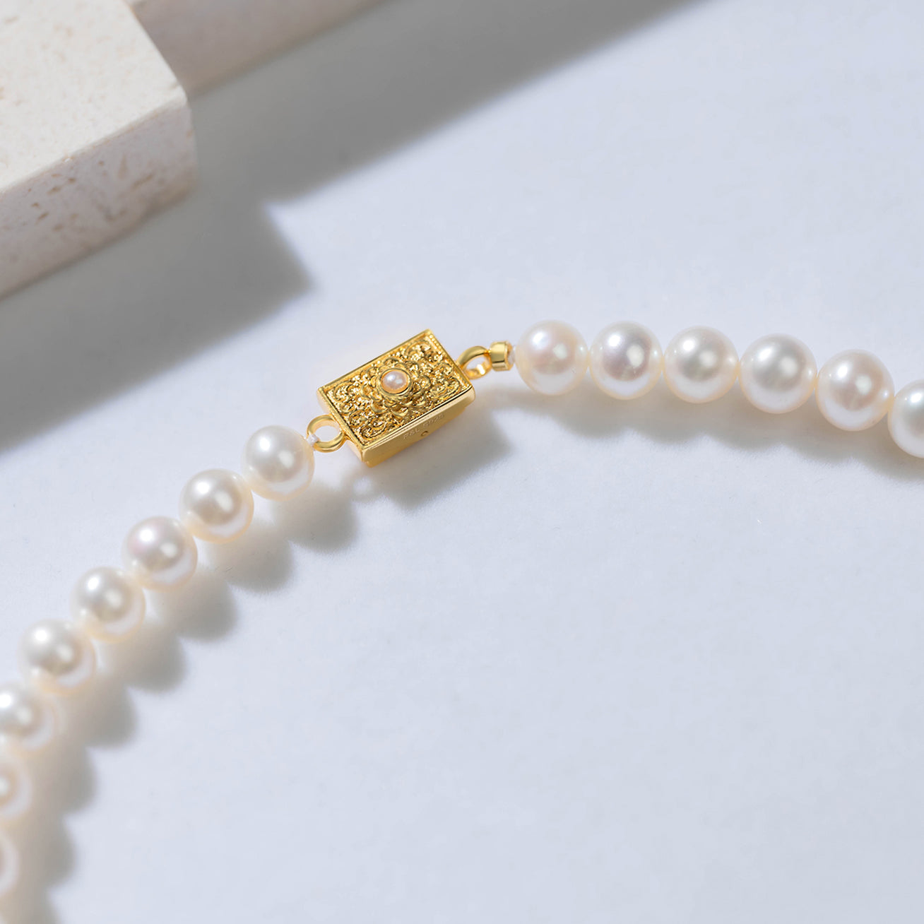 Asian Civilisations Museum Freshwater Pearl Necklace featuring 7-8mm pearls and sterling silver with gold plating, inspired by traditional dokoh design.