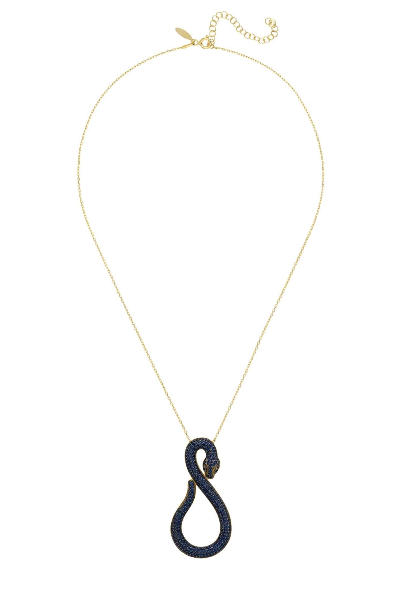 Asp Snake Pendant Necklace in gold with sapphire accents, featuring a snake motif and adjustable chain.