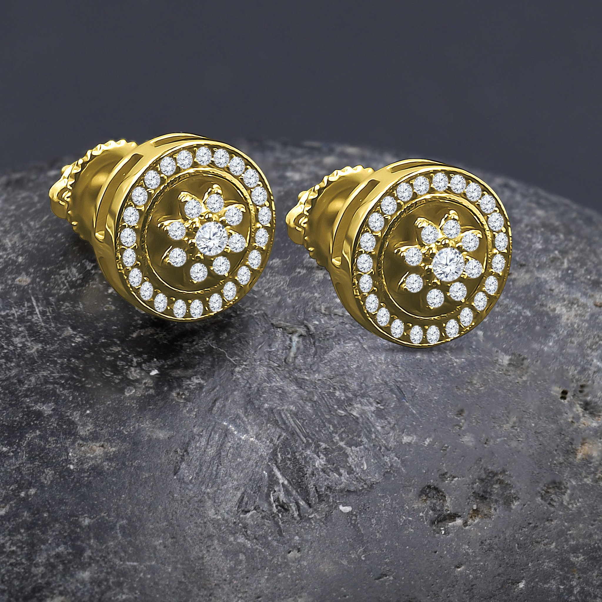 Asteroid Screw Back earrings featuring a star-shaped design with sparkling cubic zircon stones, crafted from brass copper metal.