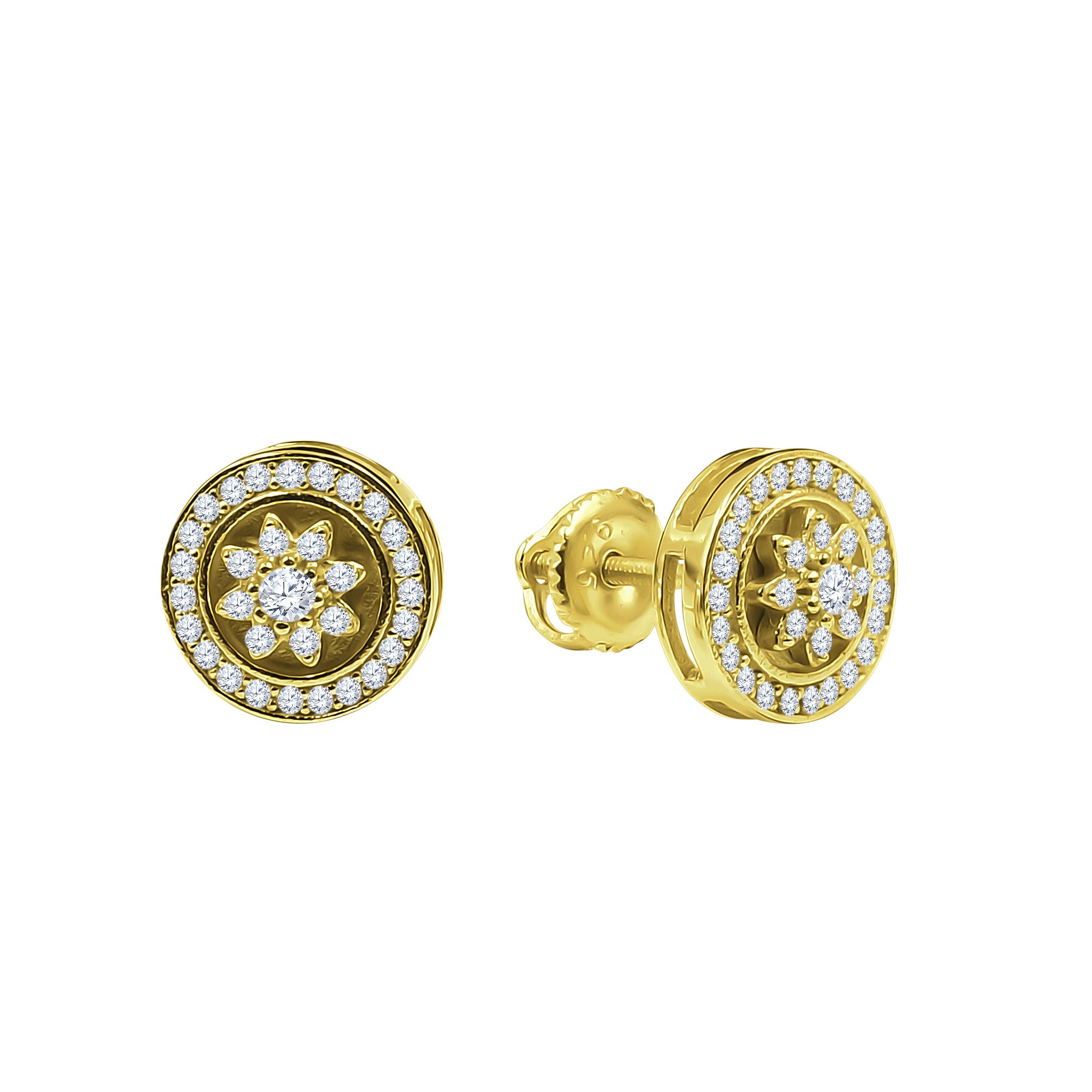 Asteroid Screw Back earrings featuring a star-shaped design with sparkling cubic zircon stones, crafted from brass copper metal.