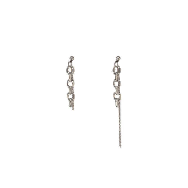 Asymmetric Two-Size Chain Earrings made from alloy and S925, showcasing a unique design with varying lengths.