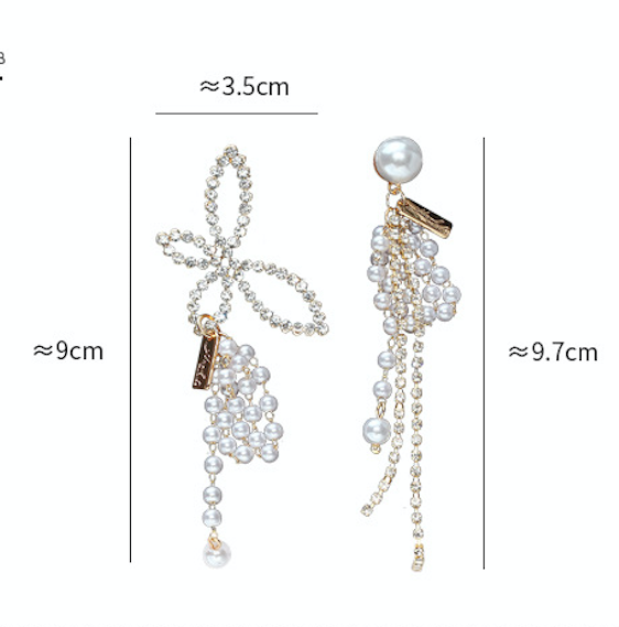 Asymmetry Butterfly Hoop-Pearls Earrings featuring alloy, pearls, and rhinestones in a stylish design.