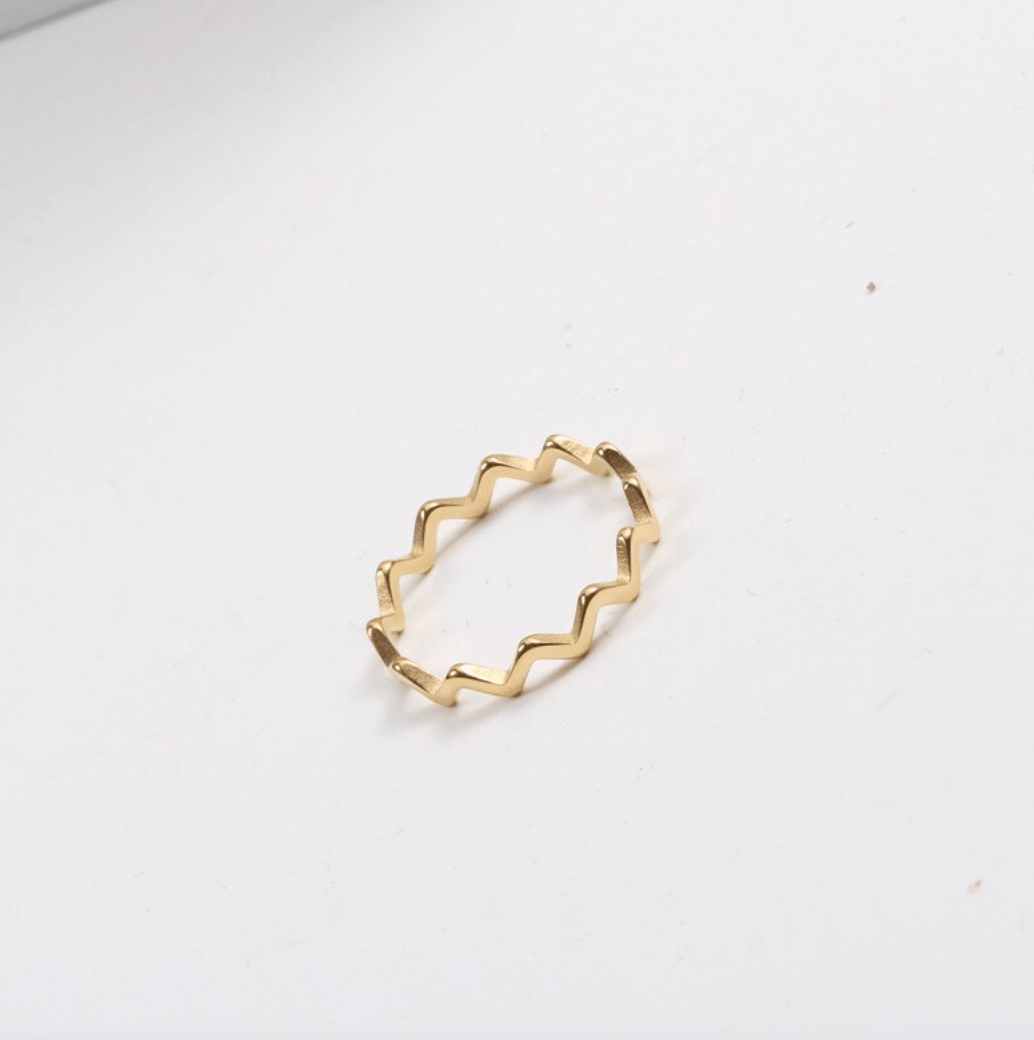 Atticus Dainty ZigZag Stacking Ring in gold, showcasing its minimalist geometric design and elegant finish.