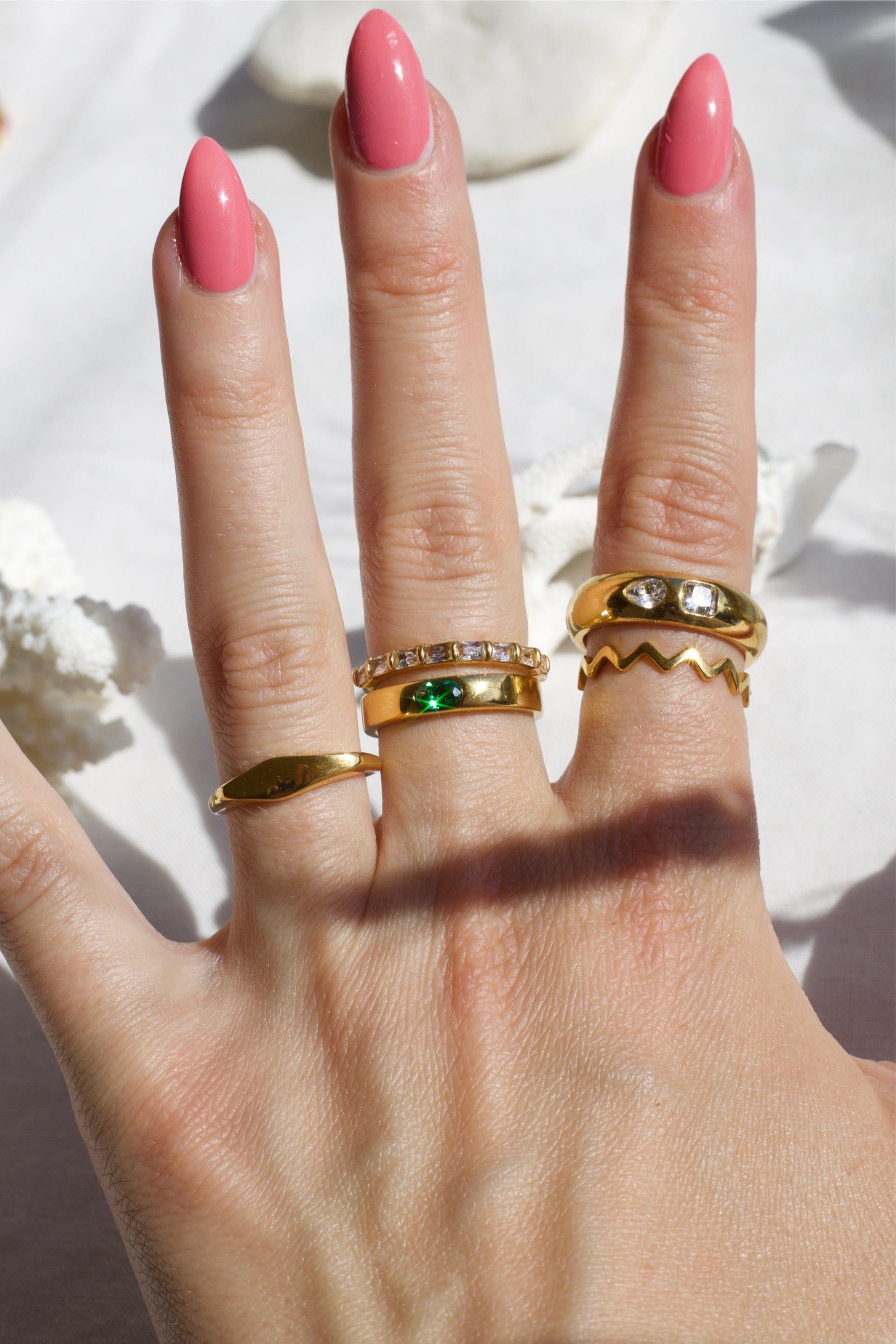 Atticus Dainty ZigZag Stacking Ring in gold, showcasing its minimalist geometric design and elegant finish.