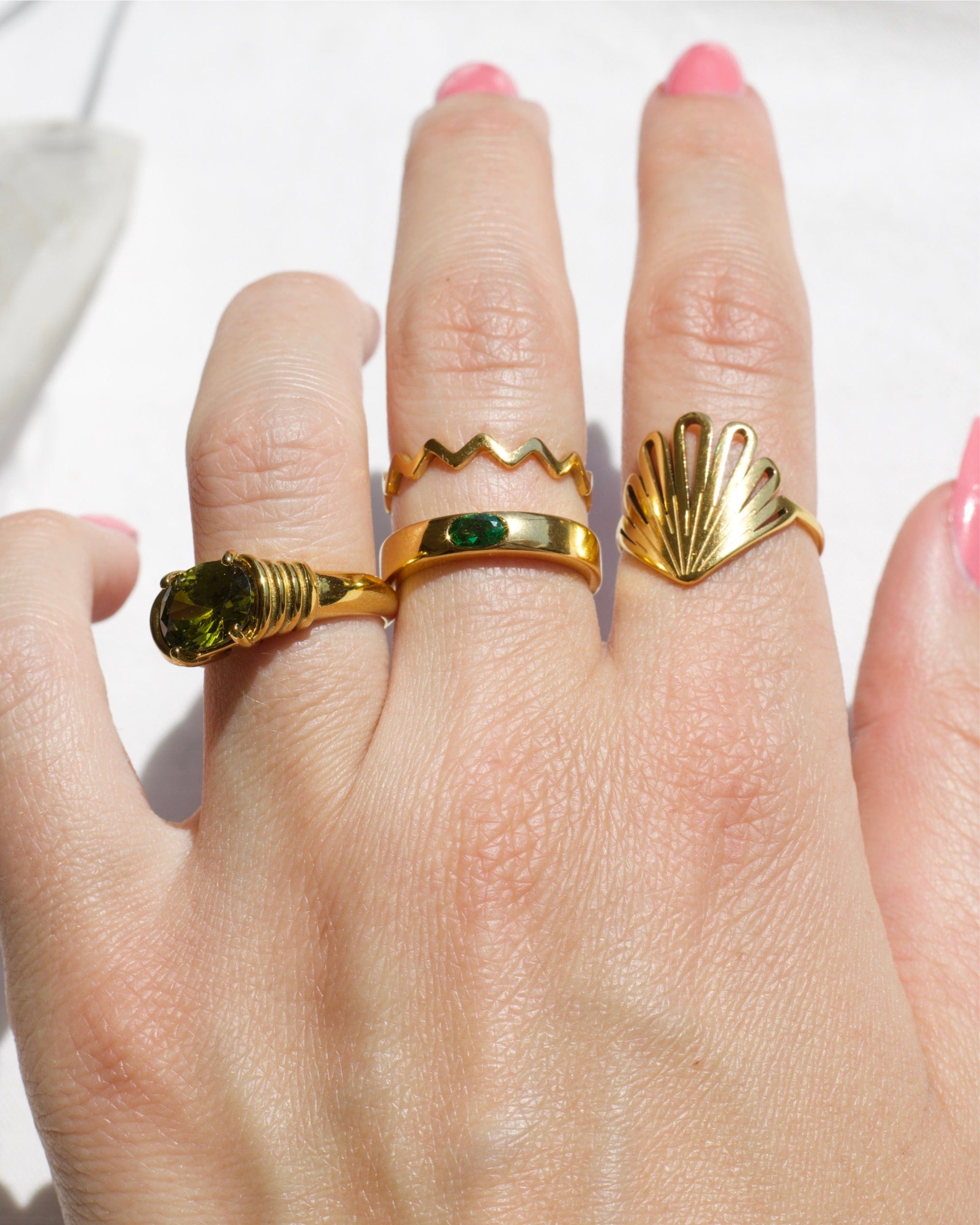 Atticus Dainty ZigZag Stacking Ring in gold, showcasing its minimalist geometric design and elegant finish.