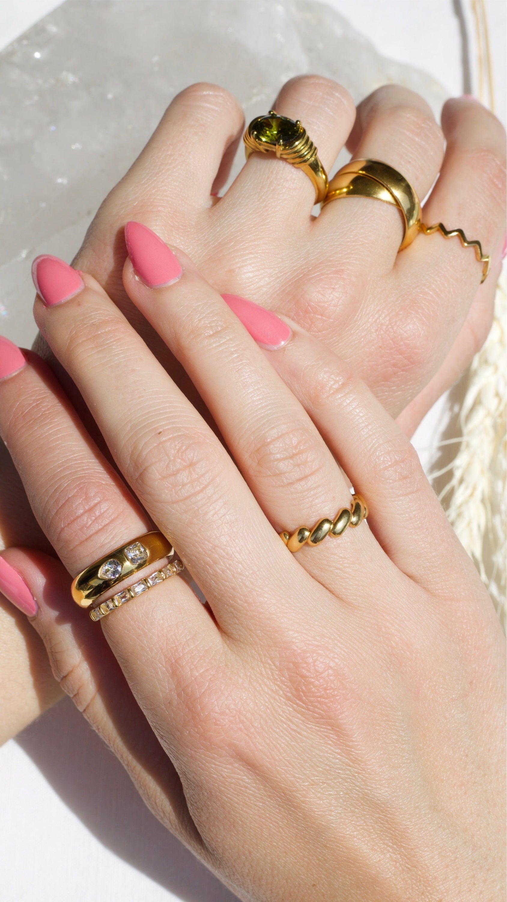 Atticus Dainty ZigZag Stacking Ring in gold, showcasing its minimalist geometric design and elegant finish.